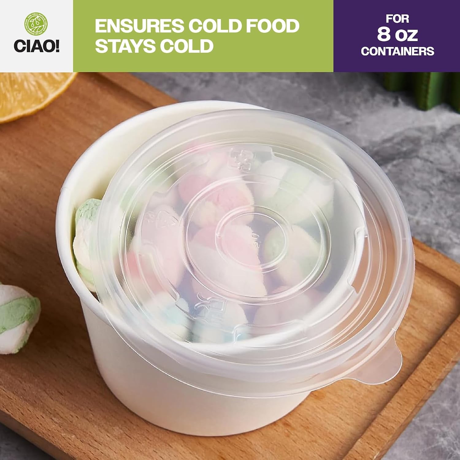 CIAO! 90mm Diameter PP Lid, Designed and Fit BRAND 8oz Paper Food Container (1
