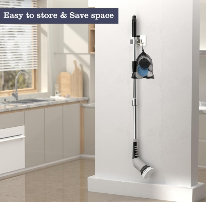 Limpiador eléctrico giratorio inalámbrico con 8 cepillos y mango largo ajustable