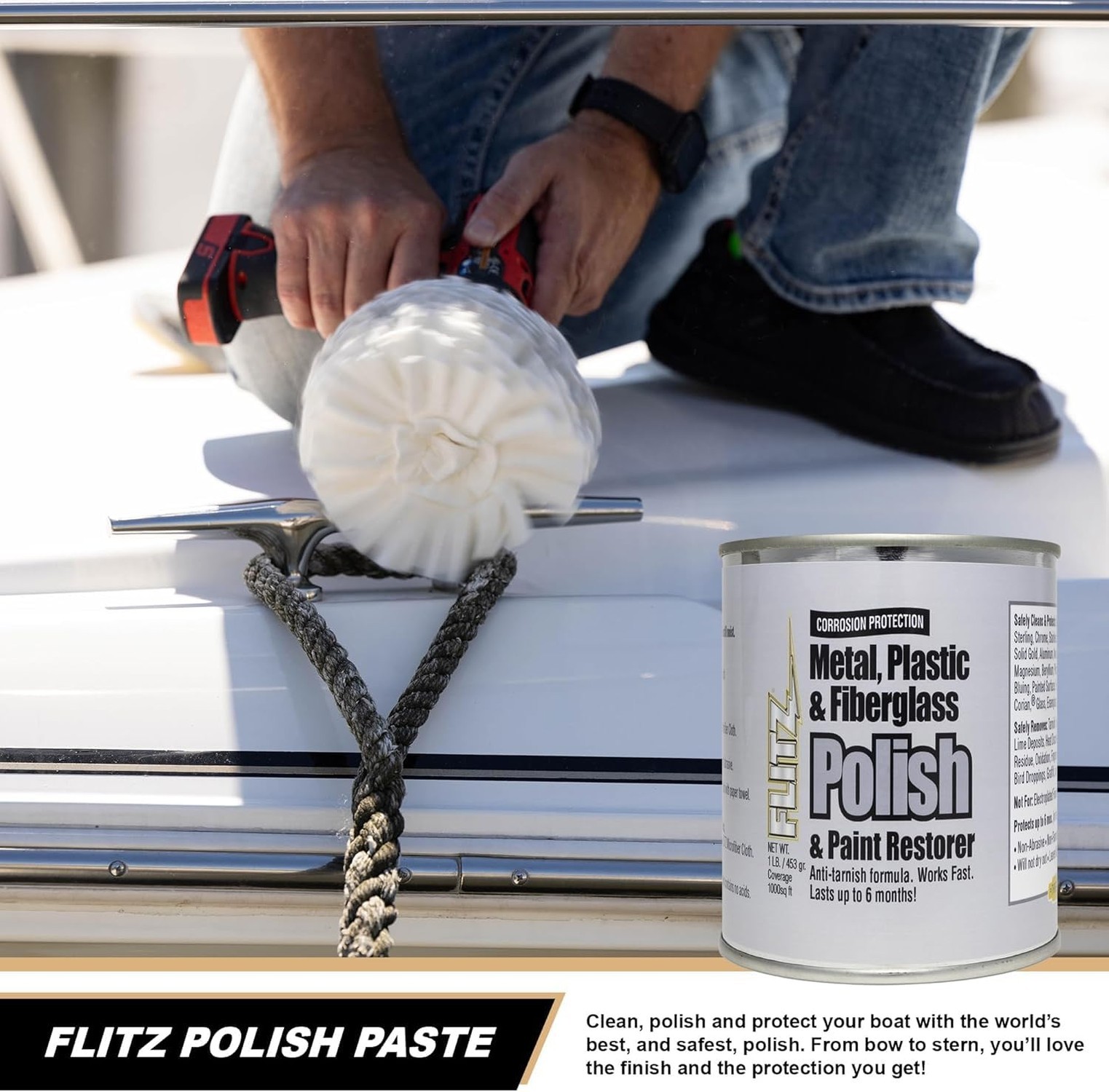 Flitz Metal Polish Paste – 1lb Can of USA-Made Polish for Solid Chrome, Stain…