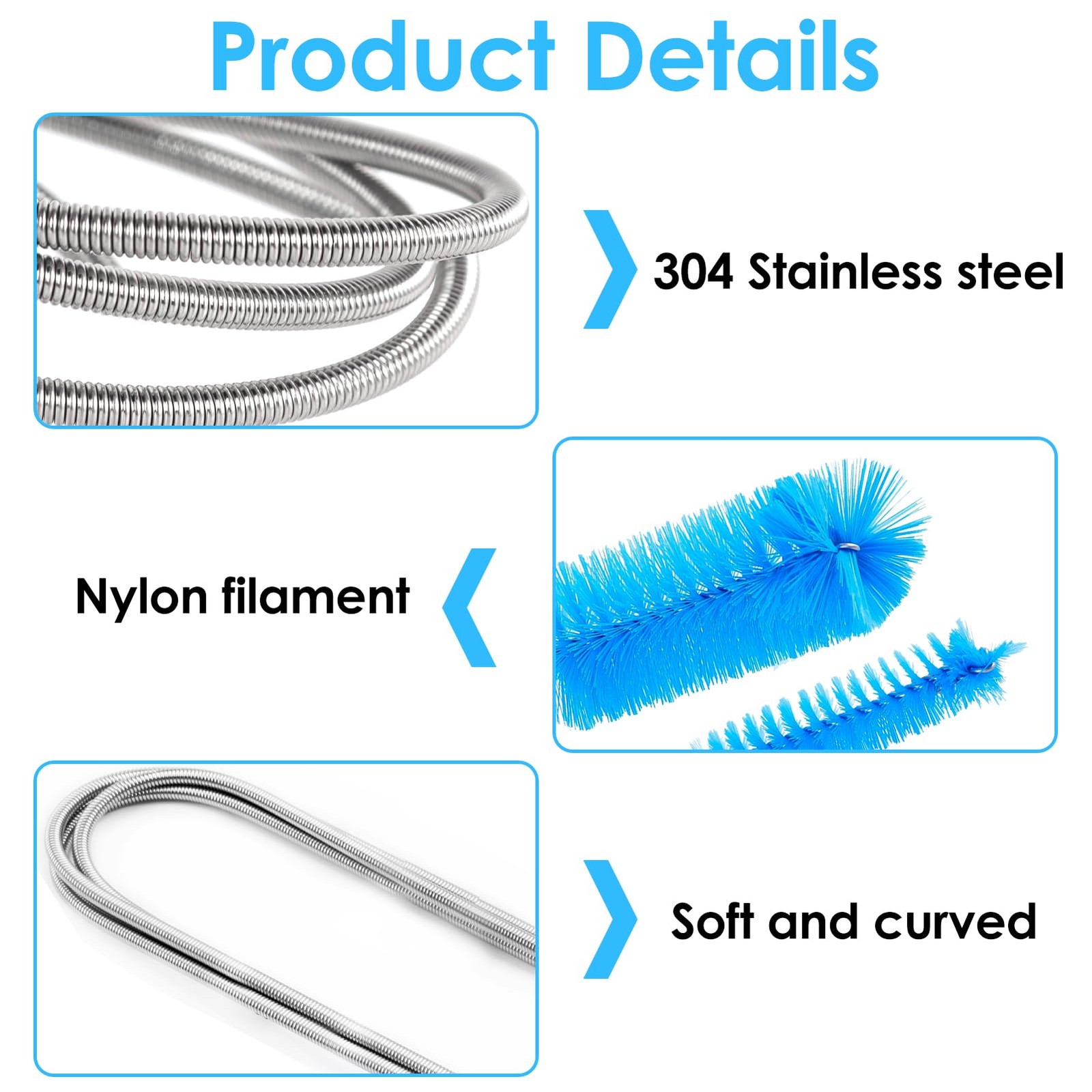2 Pcs Flexible Drain Cleaning Brush, 36″ Extra Long Double Ended Nylon Bristles