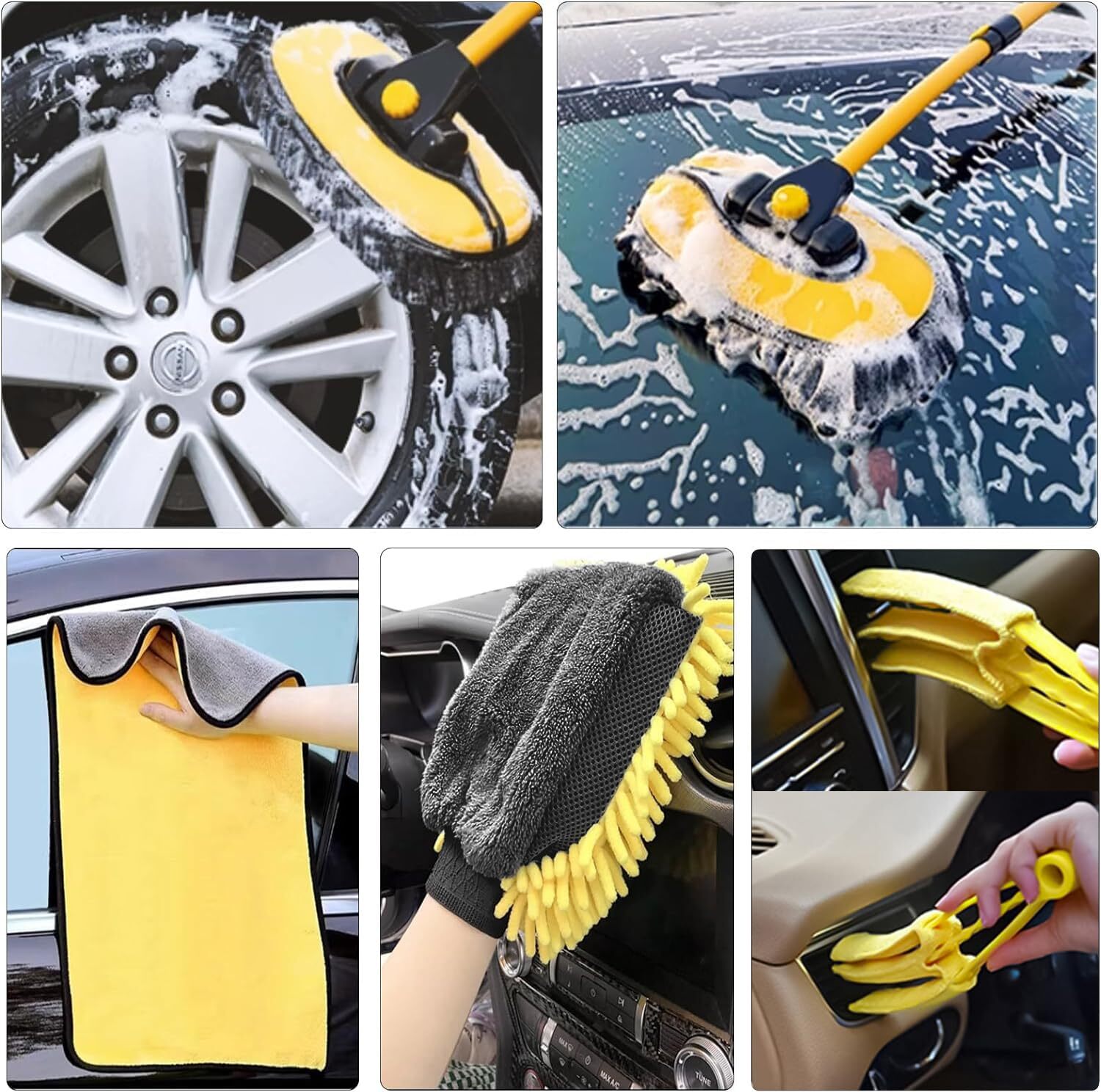 55″ Long Handle Car Wash Brush Mop Kit for Cars RV Trucks Boats