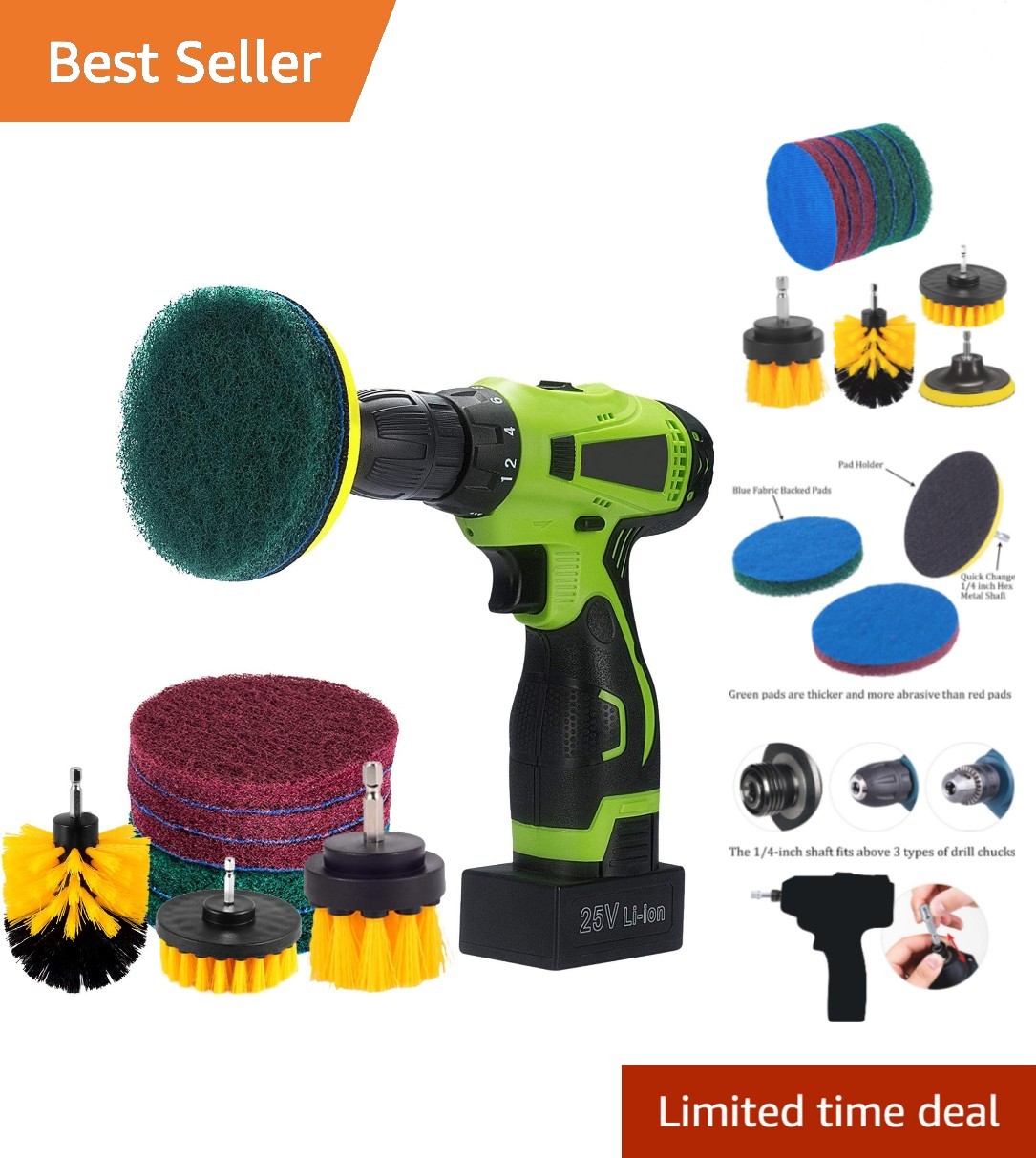 4-Inch Drill Power Brush Cleaning Kit with 2-Inch Brush for Efficient Scrubbing