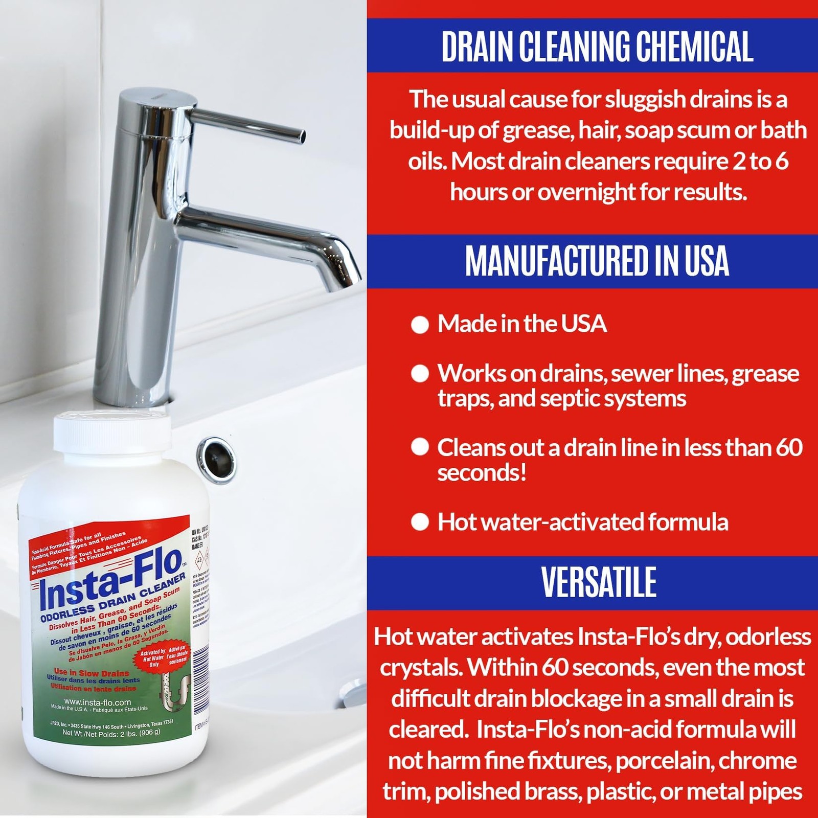 Thrift IS-200 Insta Drain Cleaner 2 LB Fast Acting Professional Strength