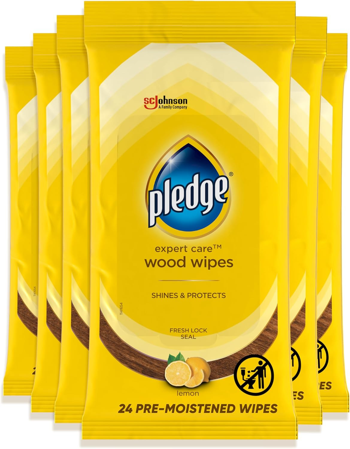 Pledge Expert Care Enhancing Wood Wipes, Lemon Scent (Pack of 6, 144 Total Count