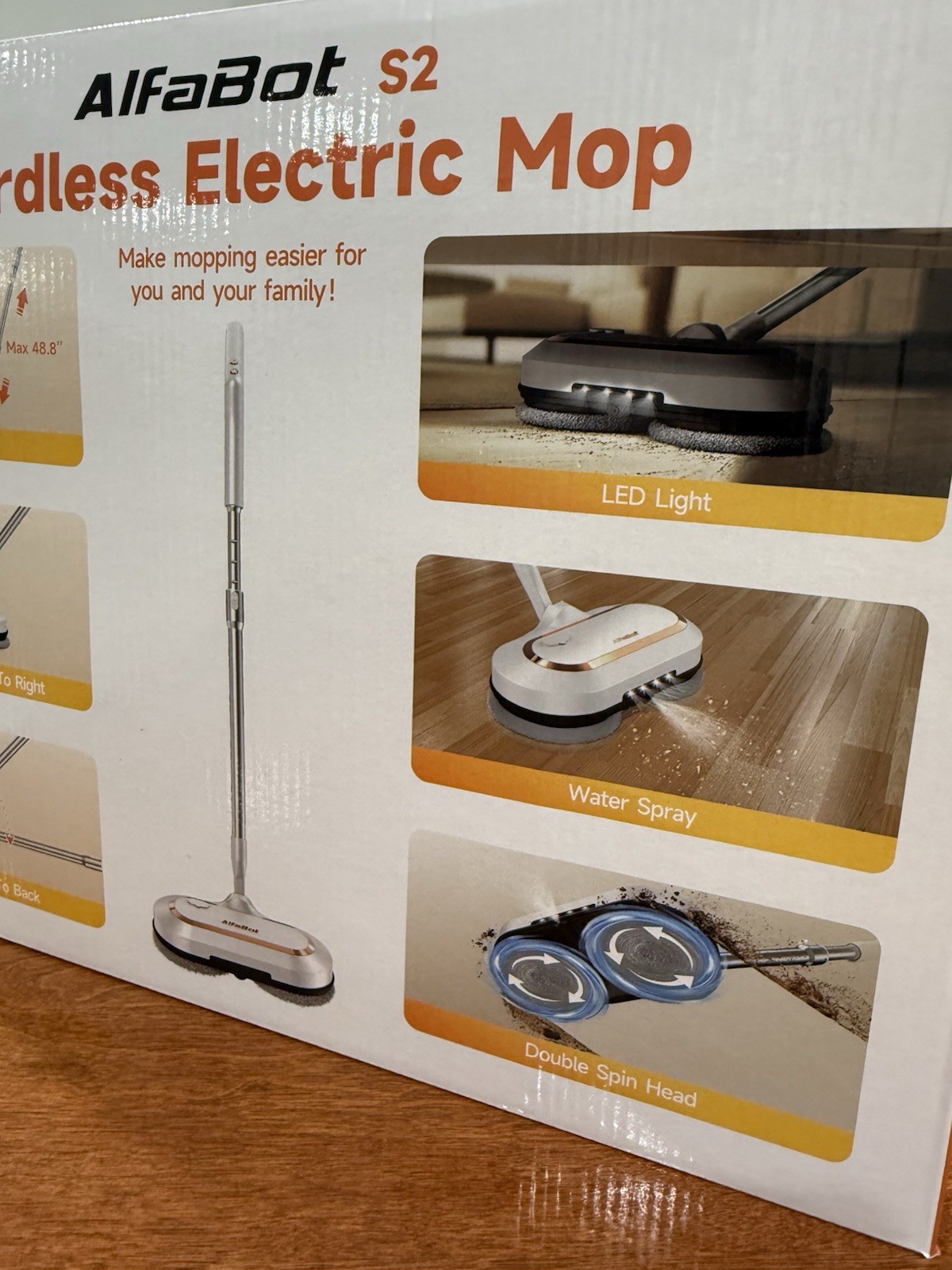 Cordless Electric Mop AlfaBot S2 Spin Mop LED Light And Sprayer 400 ML 60 Mins