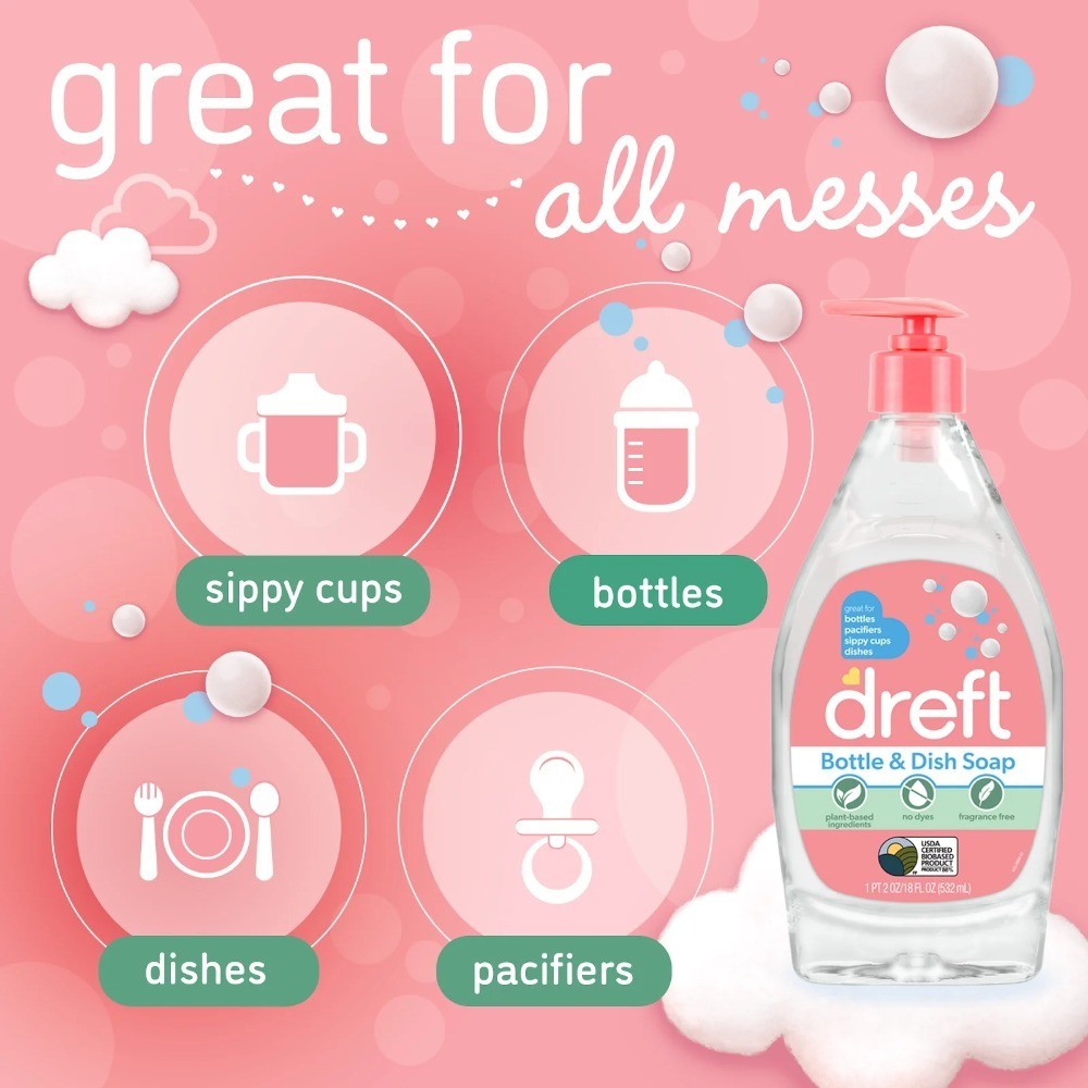 Plant-Based Liquid Dish Soap and Dishwashing Detergent for Baby Bottles