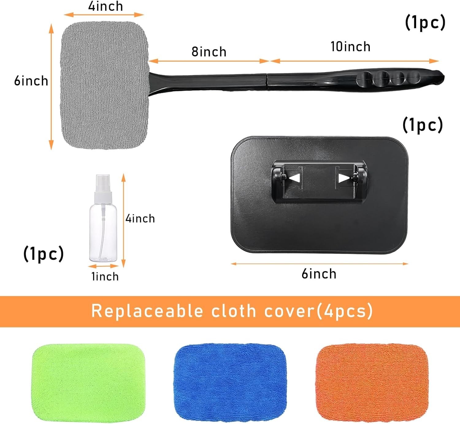 Microfiber Window Cleaner Kit, Auto Glass Wiper, Long Handle, Spray Bottle, 4…