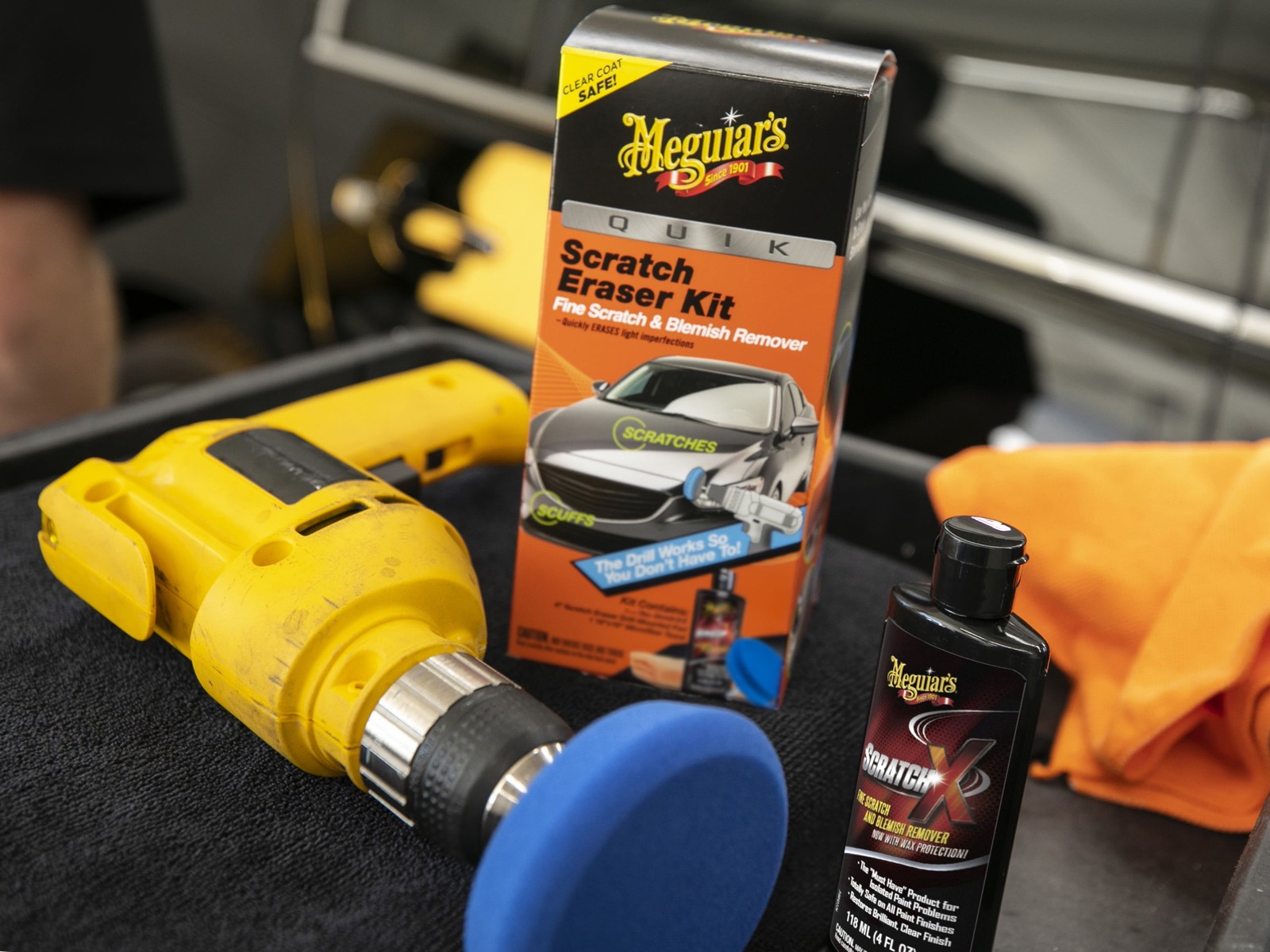 Quik Scratch Eraser Kit,Car Care Kit with ScratchX, Drill-Mounted Pad, and Towel