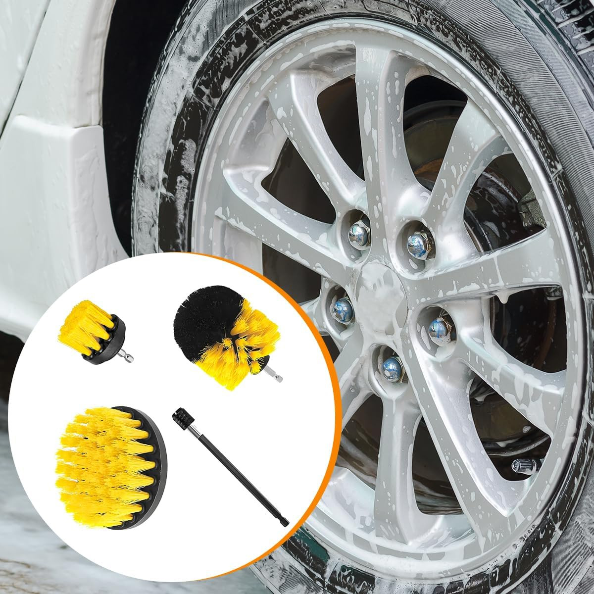 4Pcs/Set Car Drill Brush Attachment Set, Vehicle Drill Scrub Brushes Kit with Ex
