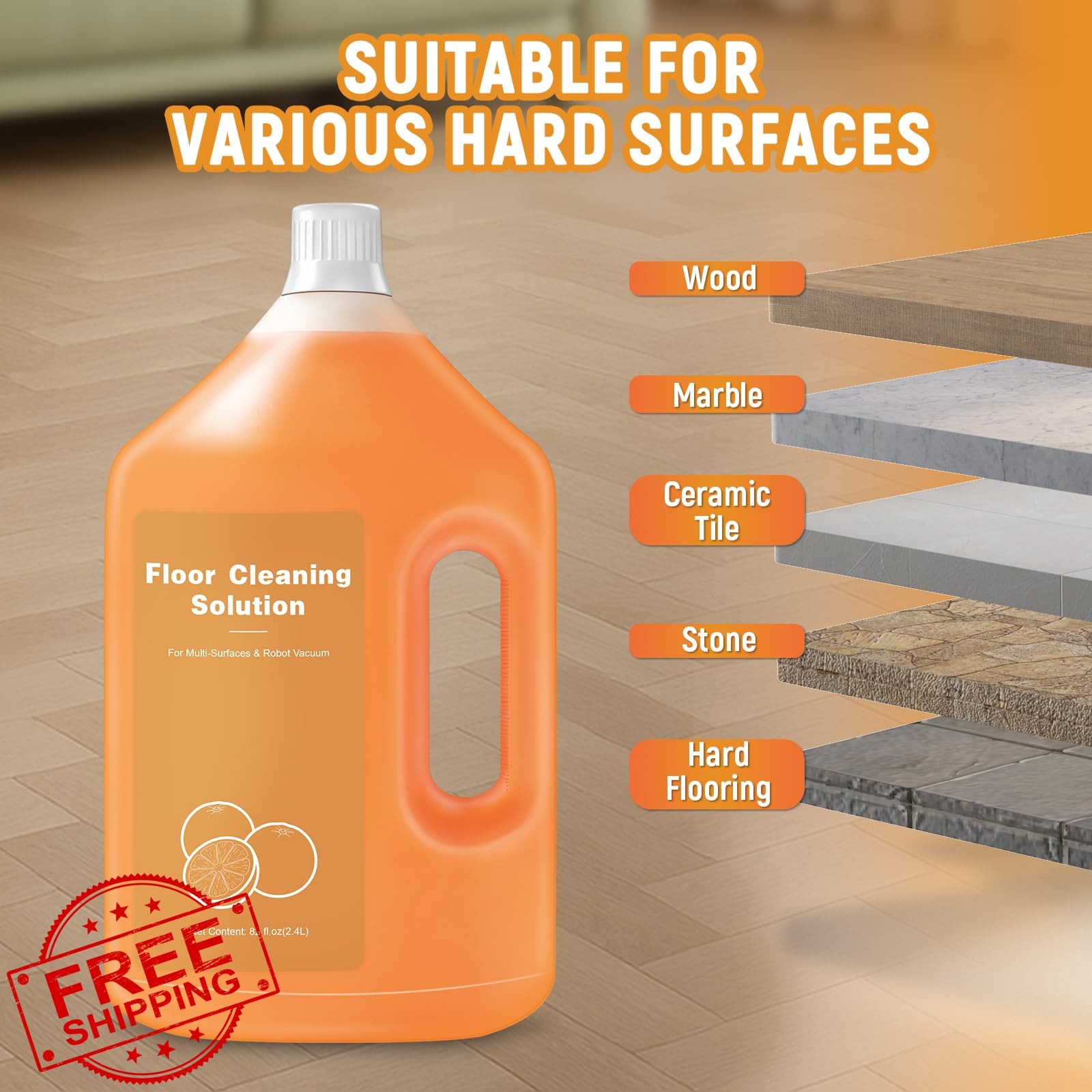 QKLYXEN Floor Cleaner Orange 82 Fl Oz