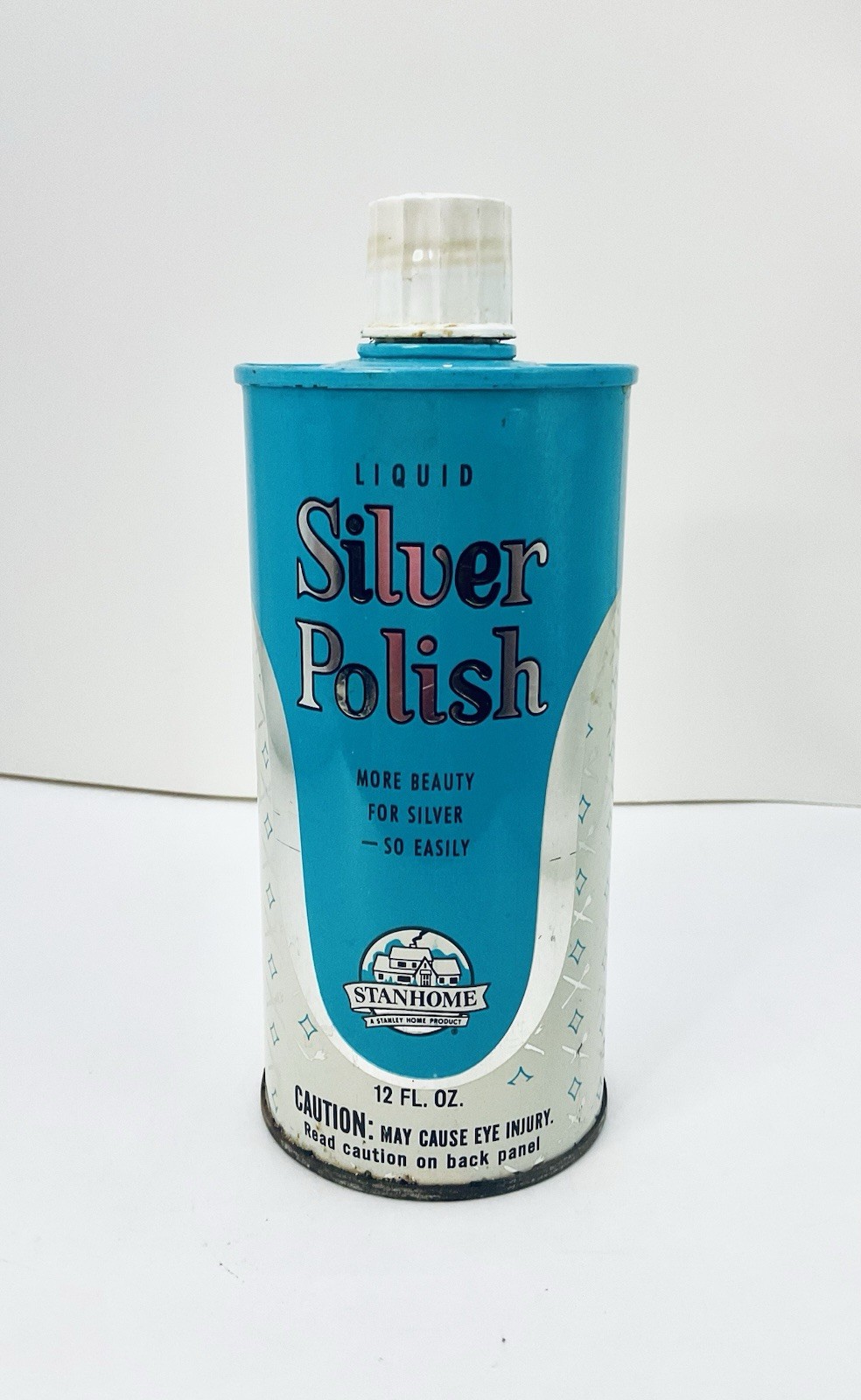 VINTAGE STANHOME LIQUID SILVER POLISH 12 FL OZ LIGHT BLUE TIN CAN