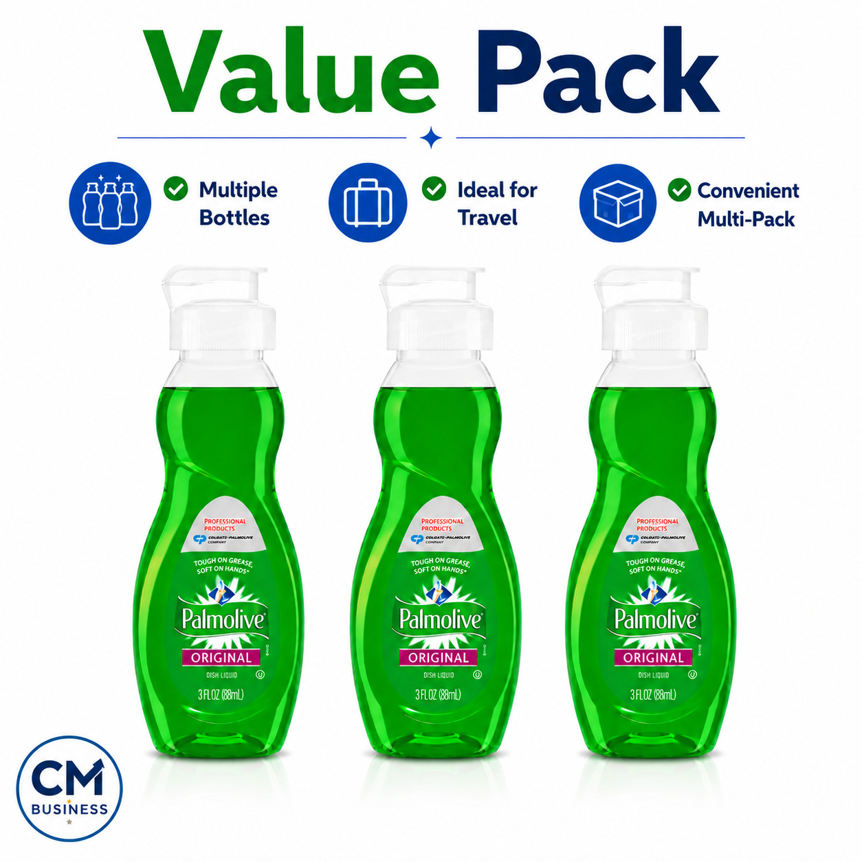 Palmolive Original Dish Soap Travel Size 3 fl oz (88mL) Pack of 3 TSA Approved