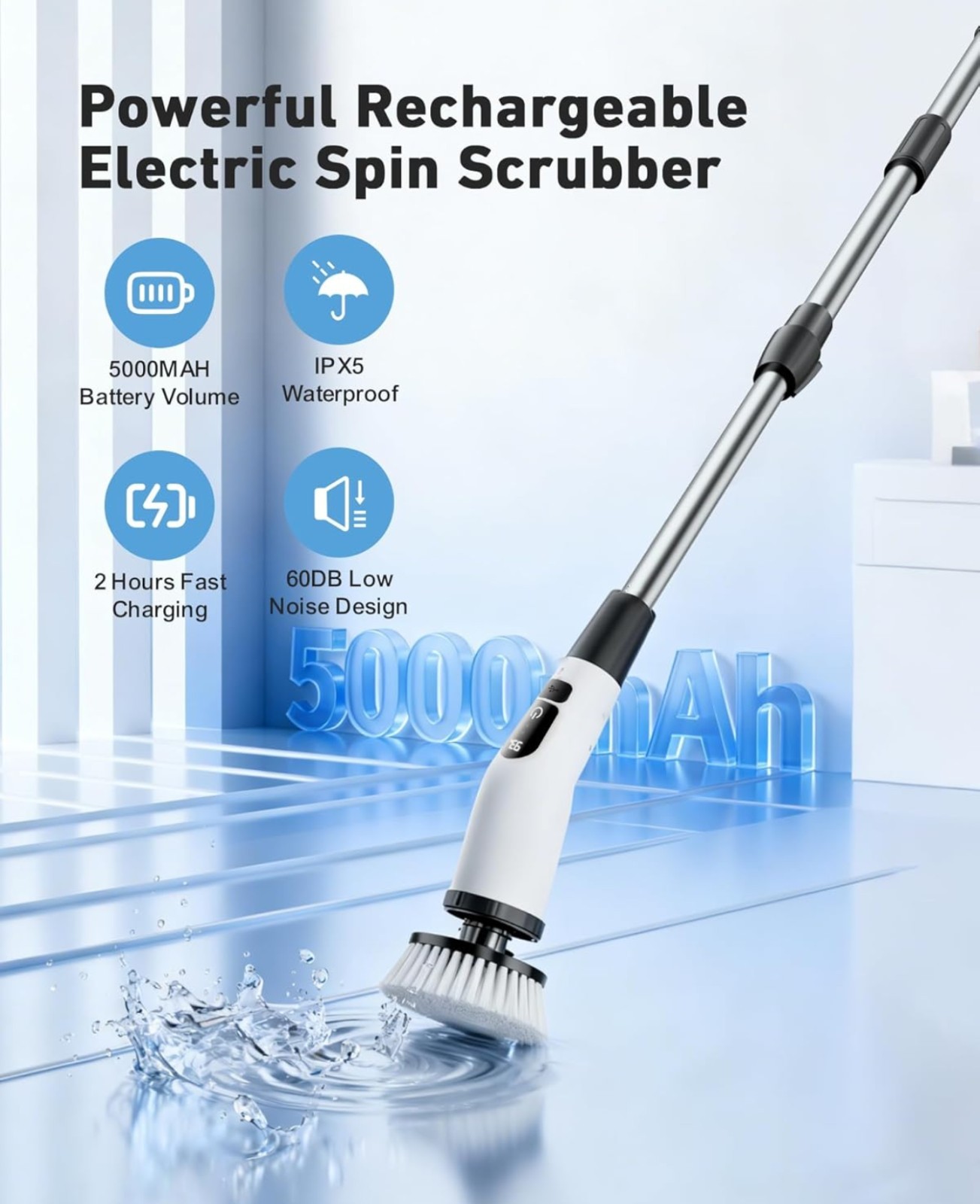 Electric Spin Scrubber-Cordless Power Scrubber with 8 Brush Heads, 3 Speeds &…