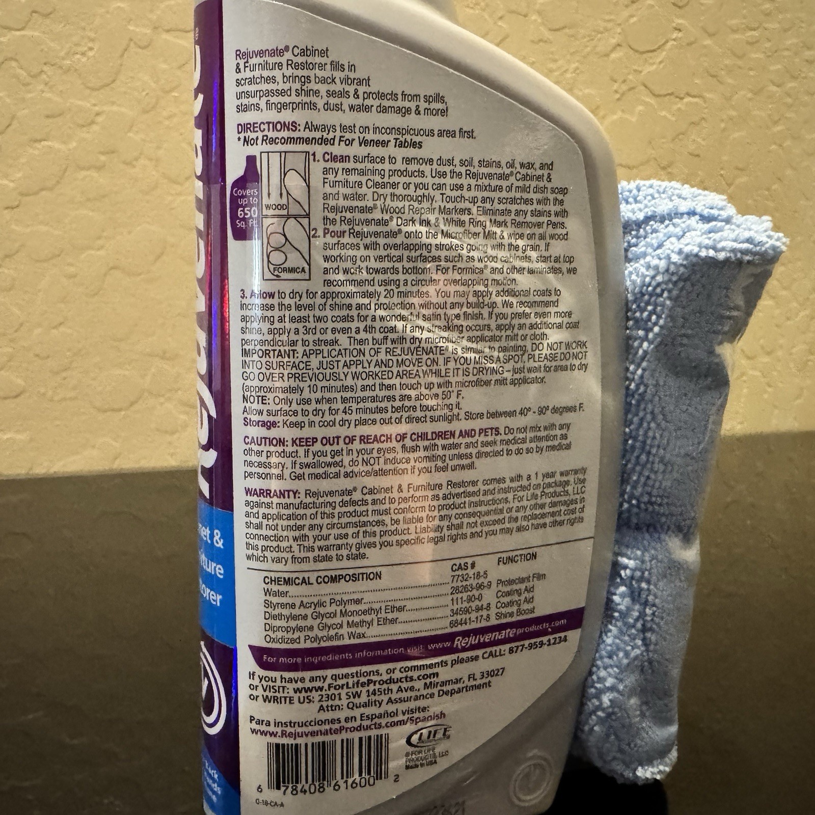 Rejuvenate 16oz Cabinet & Furniture Restorer Wood Polish + Microfiber Mitt NEW