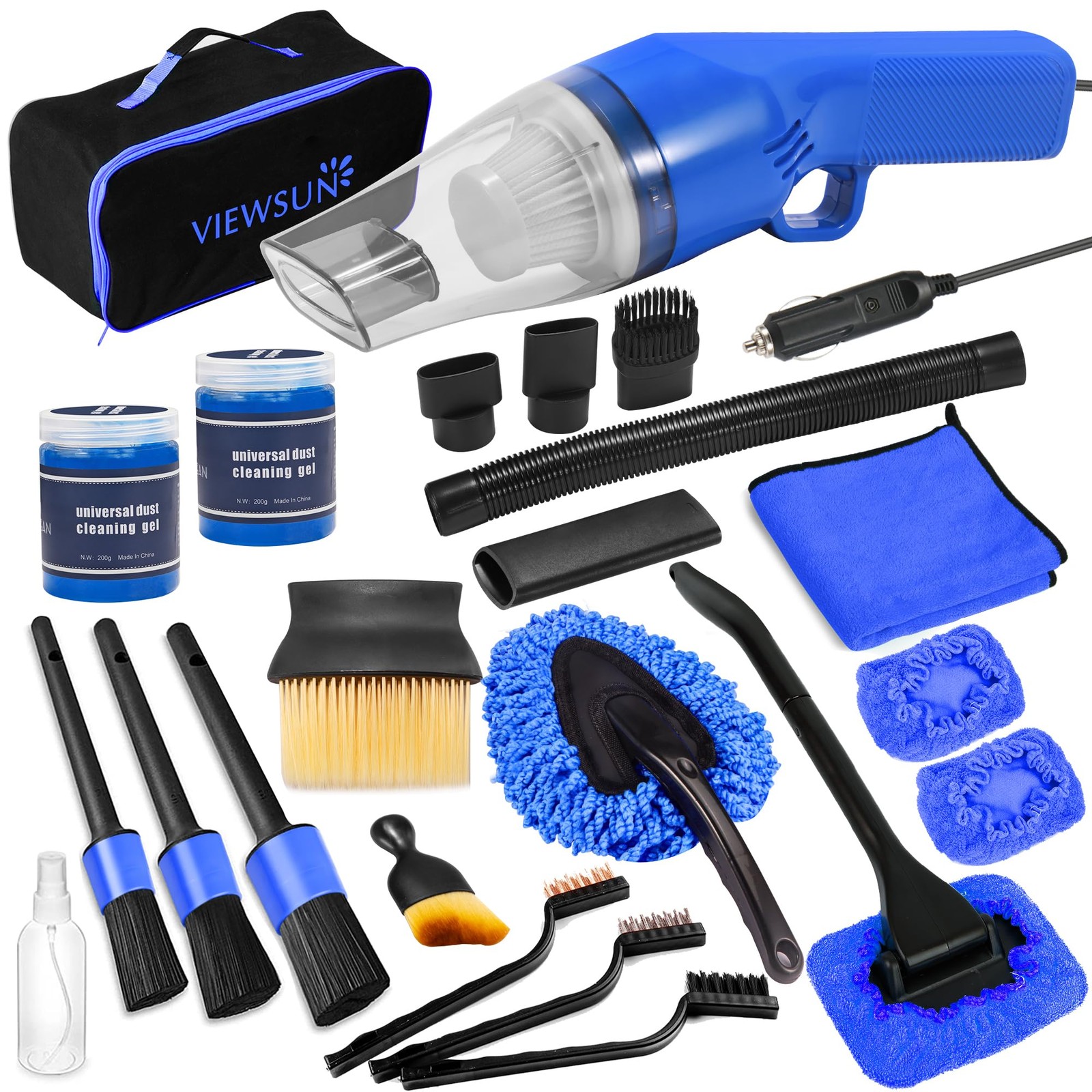 Viewsun 18PCS Car Cleaning Kit Car Interior Detailing Kit with Blue High Power