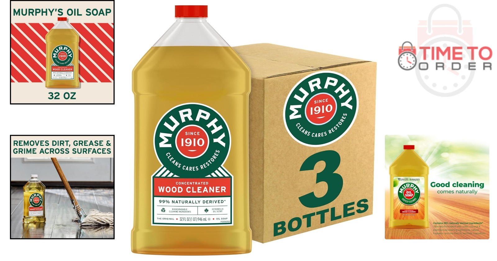Oil Soap Wood Cleaner Liquid 3 Pack 32 Fl Oz Biodegradable Natural Scent
