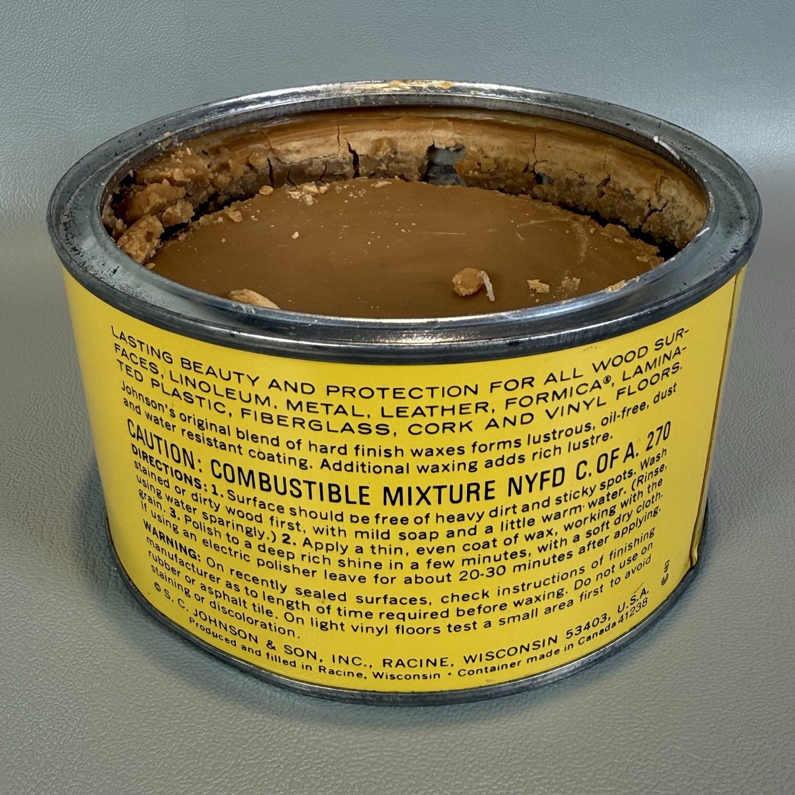 Vintage 16 oz Johnsons Paste Wax Can 95% Full