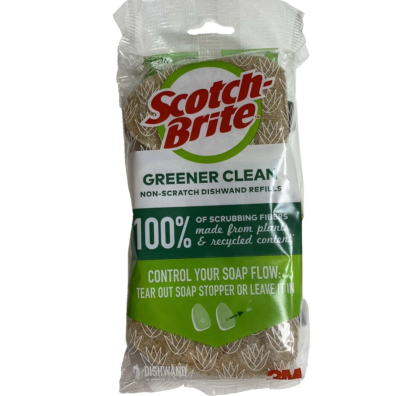 Scotch-Brite Greener Clean Non-Scratch Foam Dishwand Refill 3count OPEN Package*