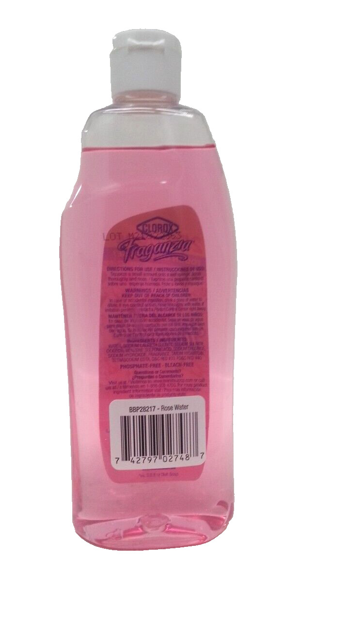 ( 4 Bottles )Clorox Fraganzia SWEET ROSEWATER Dish Soap Bleach Free 12 oz Each