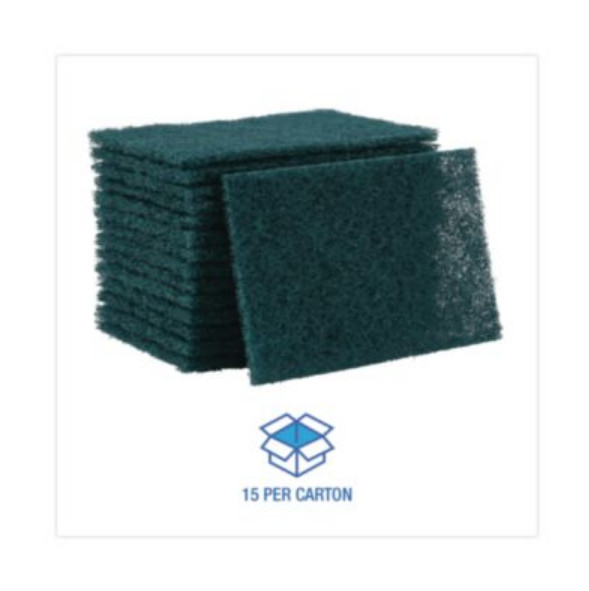 Boardwalk BWK186 Heavy-Duty Scouring Pad, 6 x 9, Green, 15/Carton