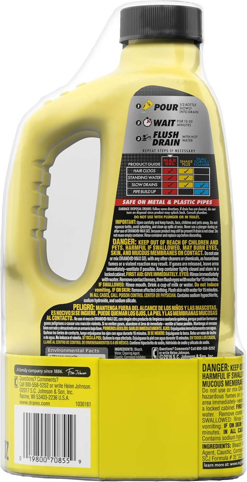 Max Gel Drain Clog Remover and Cleaner for Shower or Sink Drains, Unclogs and…