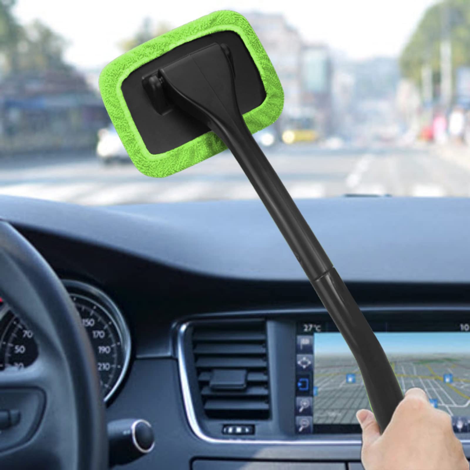 Car Windshield Cleaning Tool with 4 Reusable Microfiber Pads and Extendable