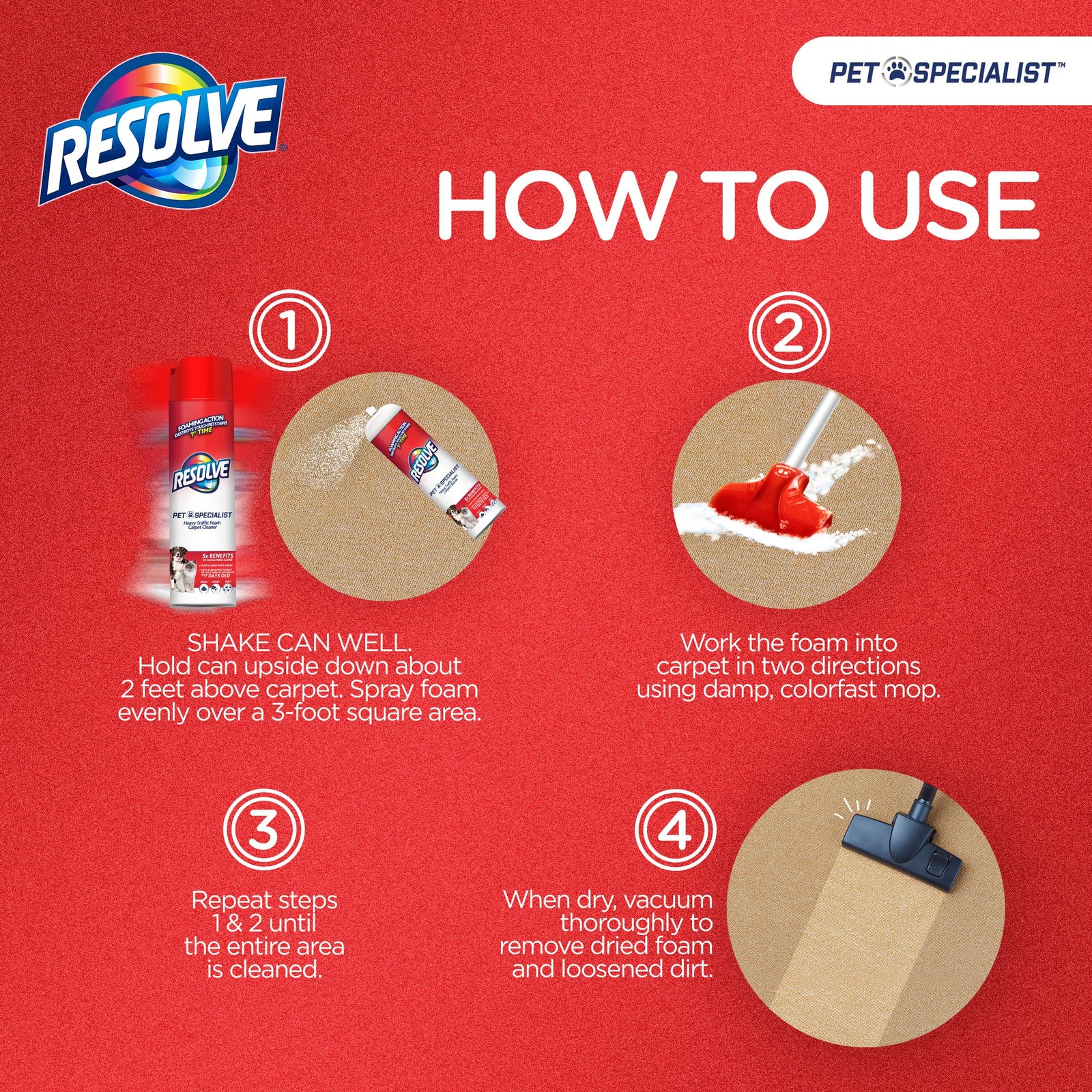 Resolve Pet Specialist Heavy Traffic Foam, Carpet Cleaner, 2 pack of 22oz