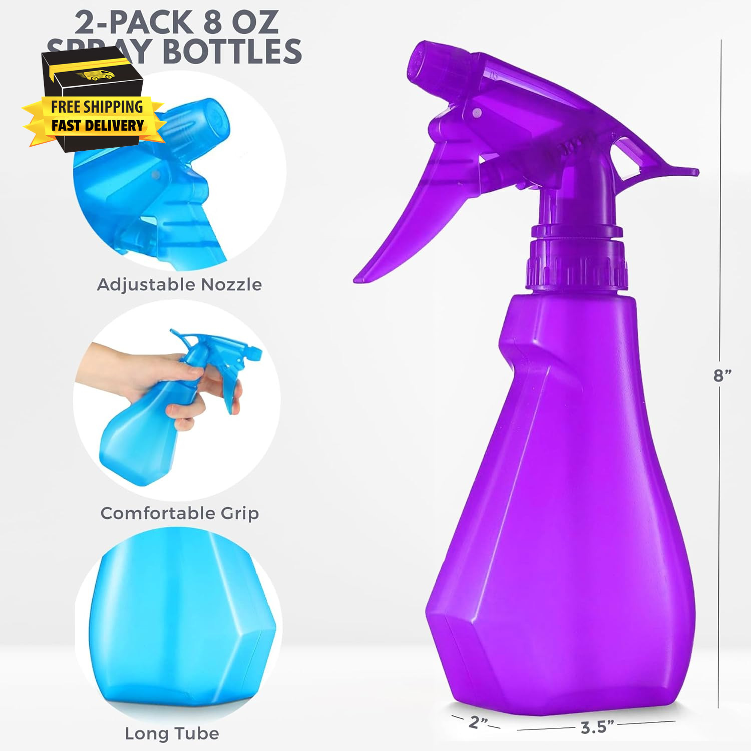 8Oz 2-Pack Empty Spray Bottles for Cleaning Heavy Duty, Small Spray Bottle for H