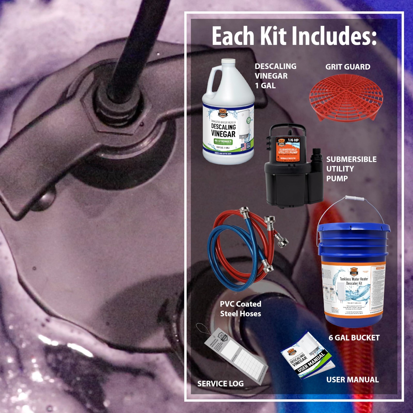 Chromex Tankless Water Heater Flush Kit with Concentrated Vinegar