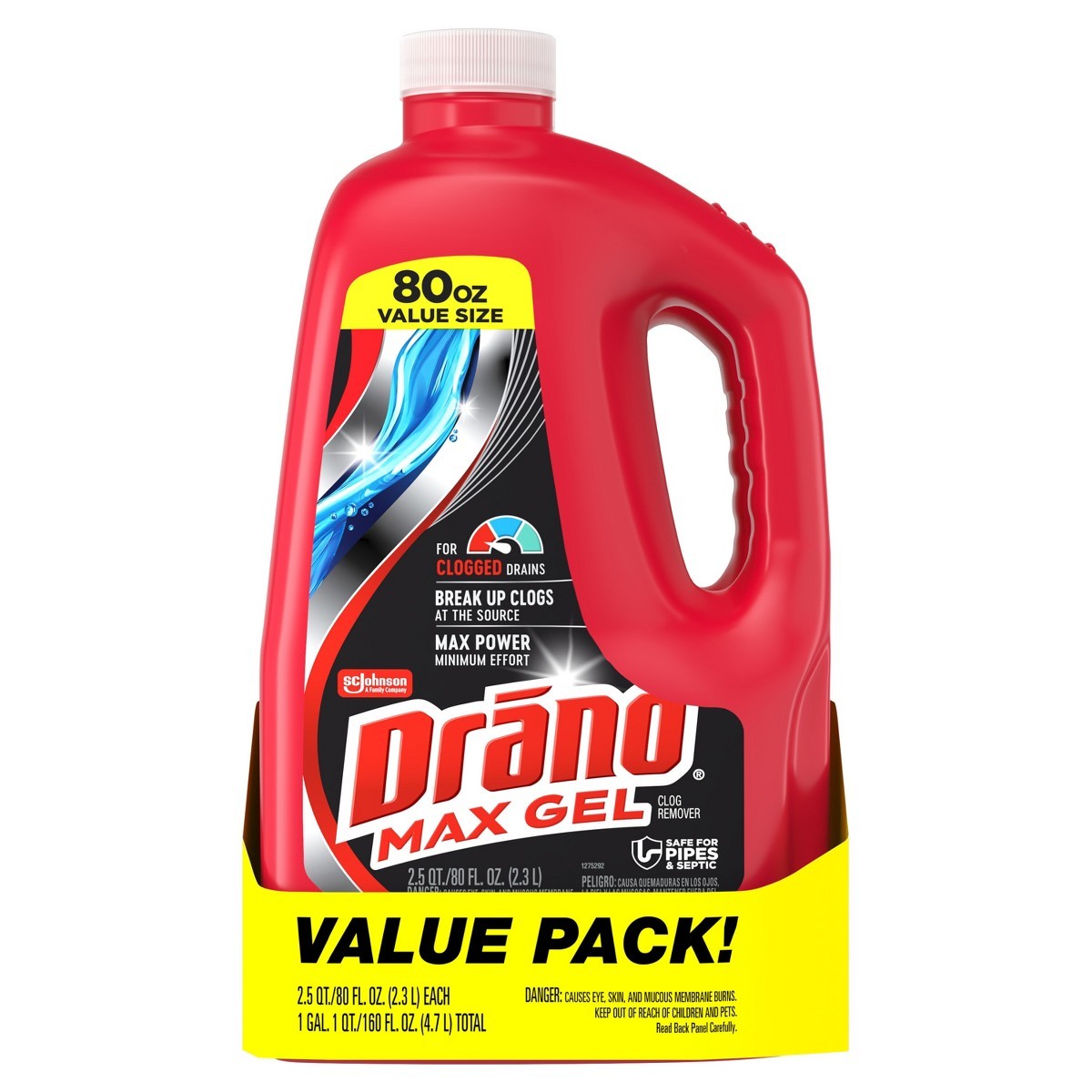 Max Gel Value Size Drain Cleaner and Clog Remover – 80 fl oz/2ct