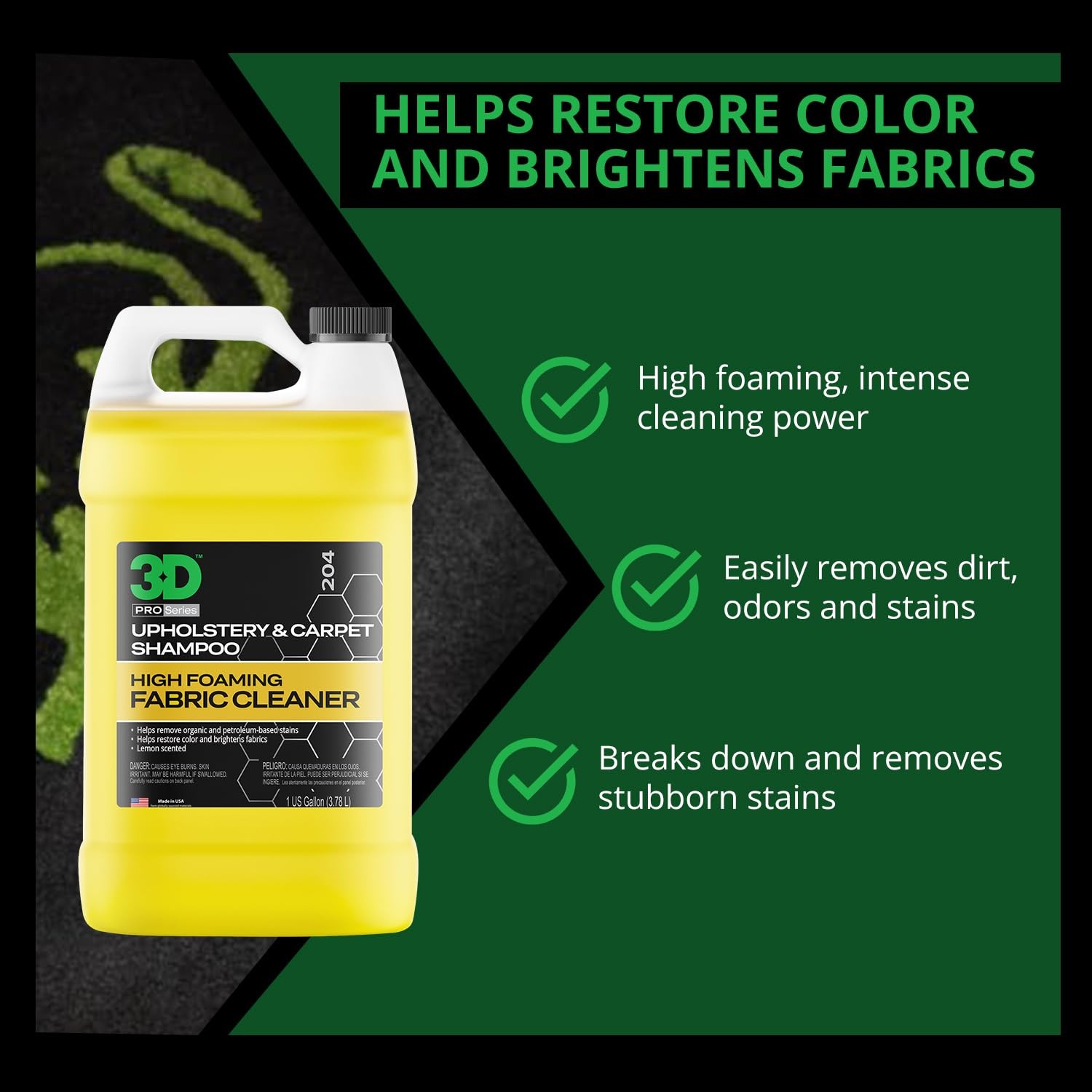 3D Upholstery Carpet Shampoo – High Foam Stain Remover Odor Eliminator