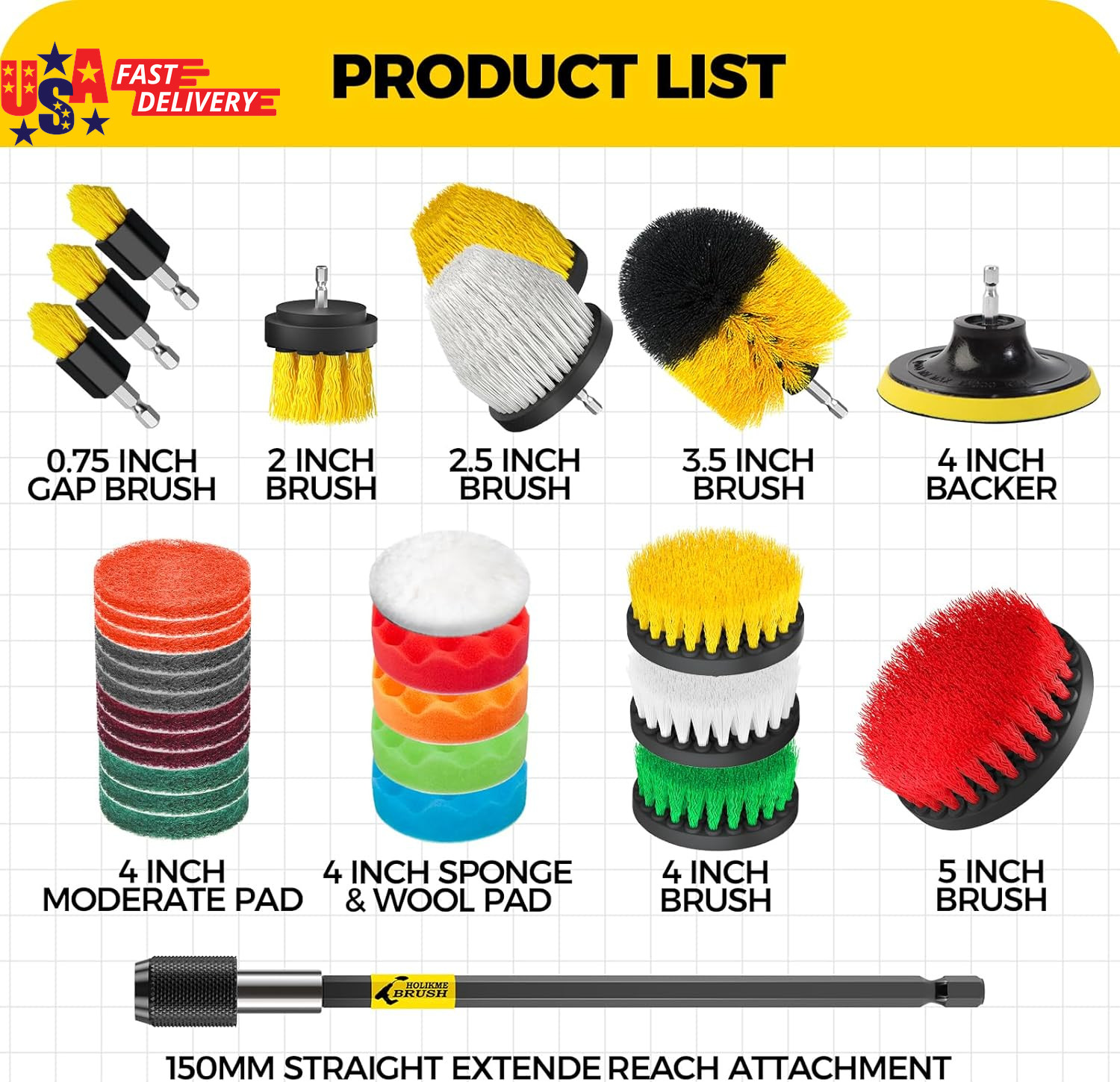 30 Piece Drill Brush Set, Scrub Pads Scrubber Brush with Extend Long Handle Clea