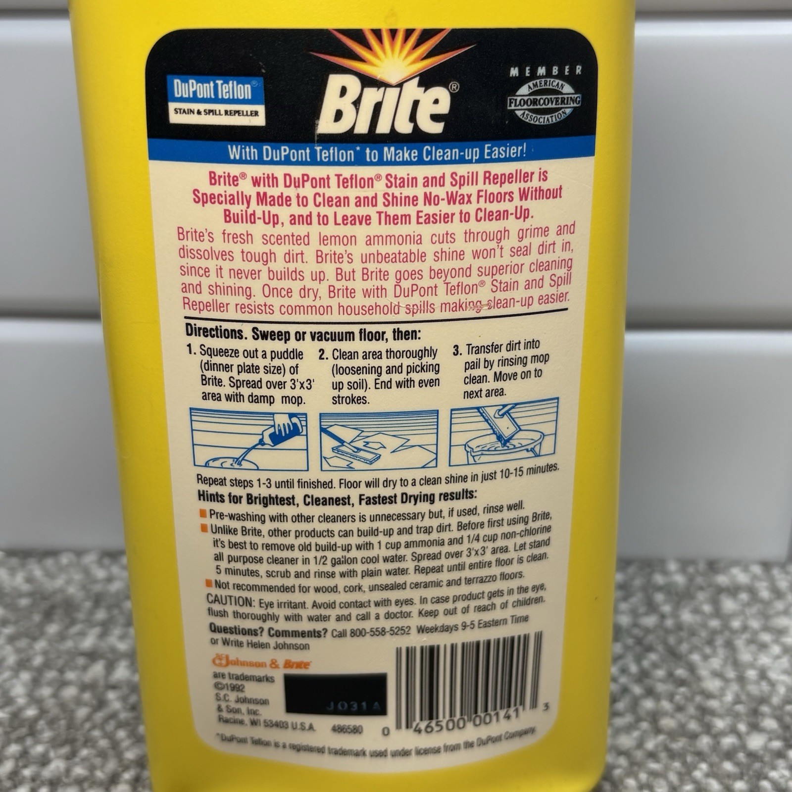 Vintage Johnson Wax BRITE No Wax Floor Cleaner 16 Oz 95% Full