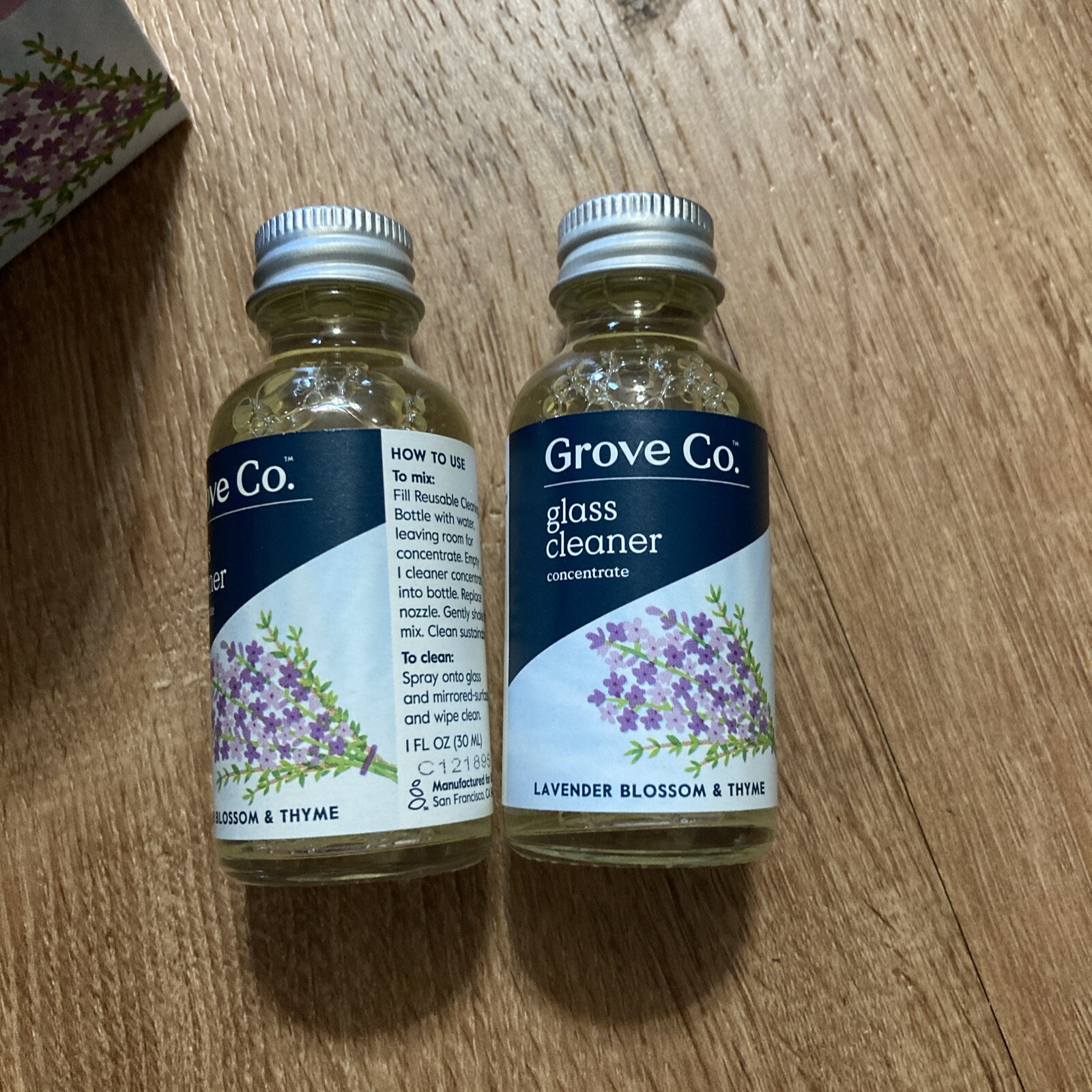 2 Pack Grove Glass Cleaner 1 oz Bottles Lavender & Thyme Concentrate All Natural