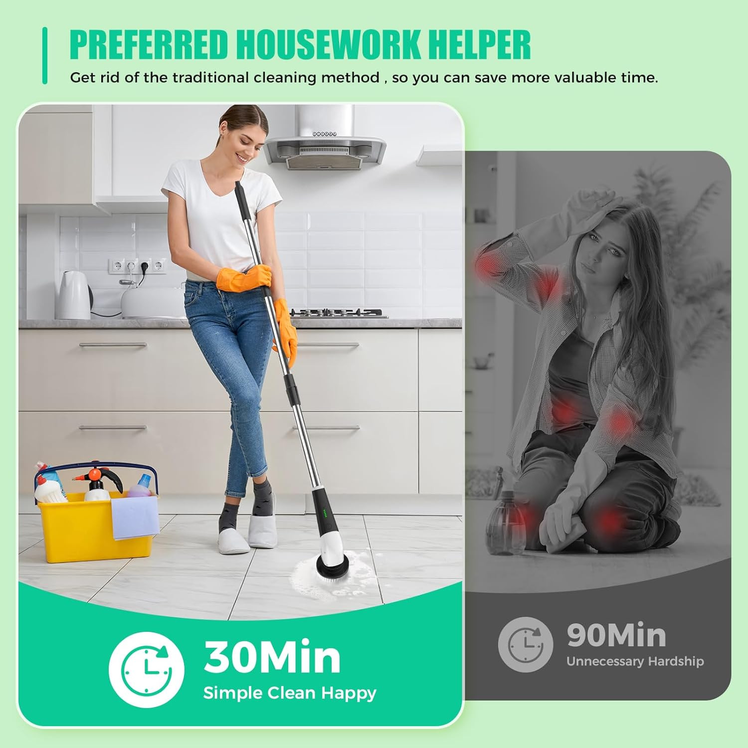 Electric Spin Scrubber, Cordless Power Scrubber Cleaning Tool with 8 Replaceable