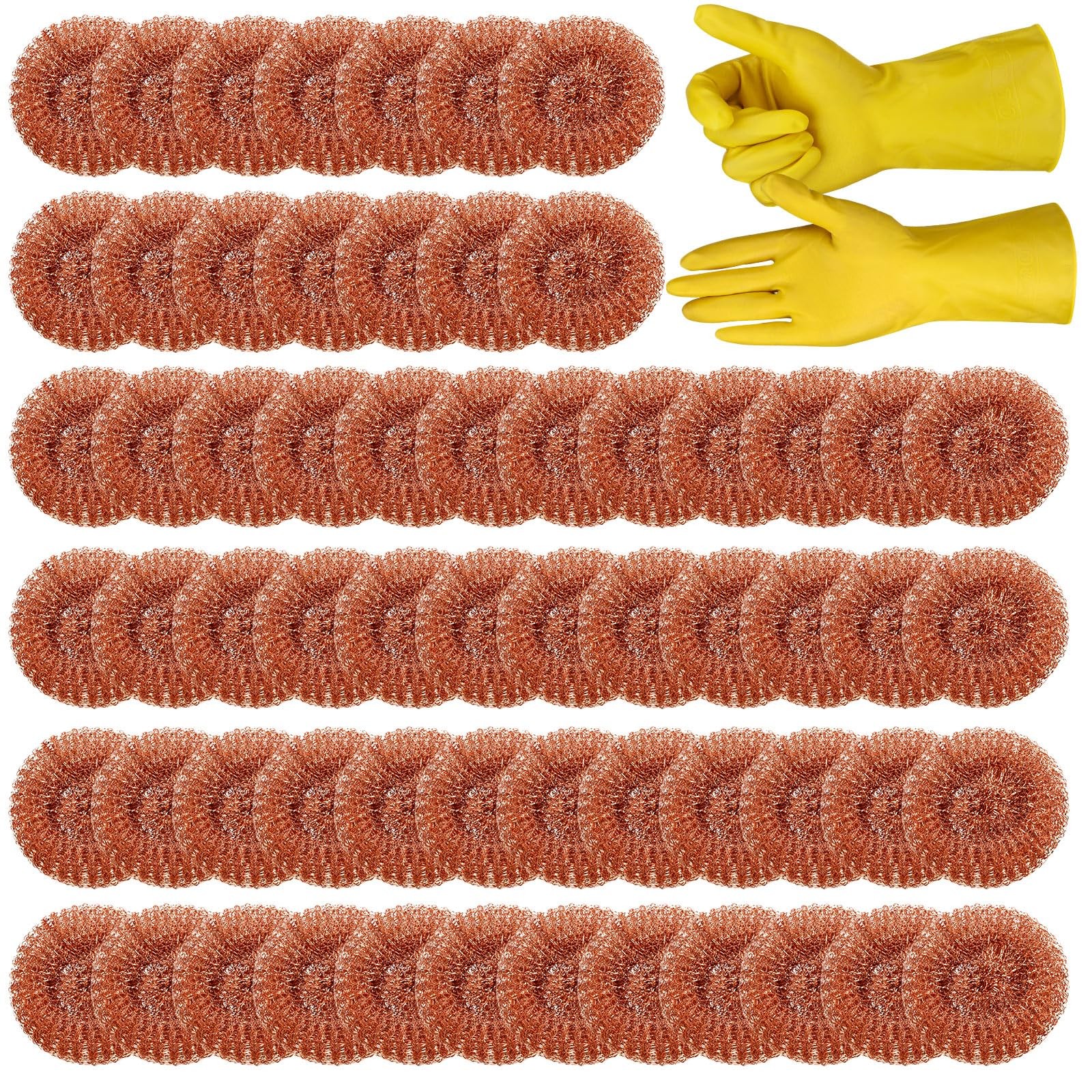 50 Pack Copper Coated Scourers Rust Resistant Scrubbing Scouring Pad with 1 P…