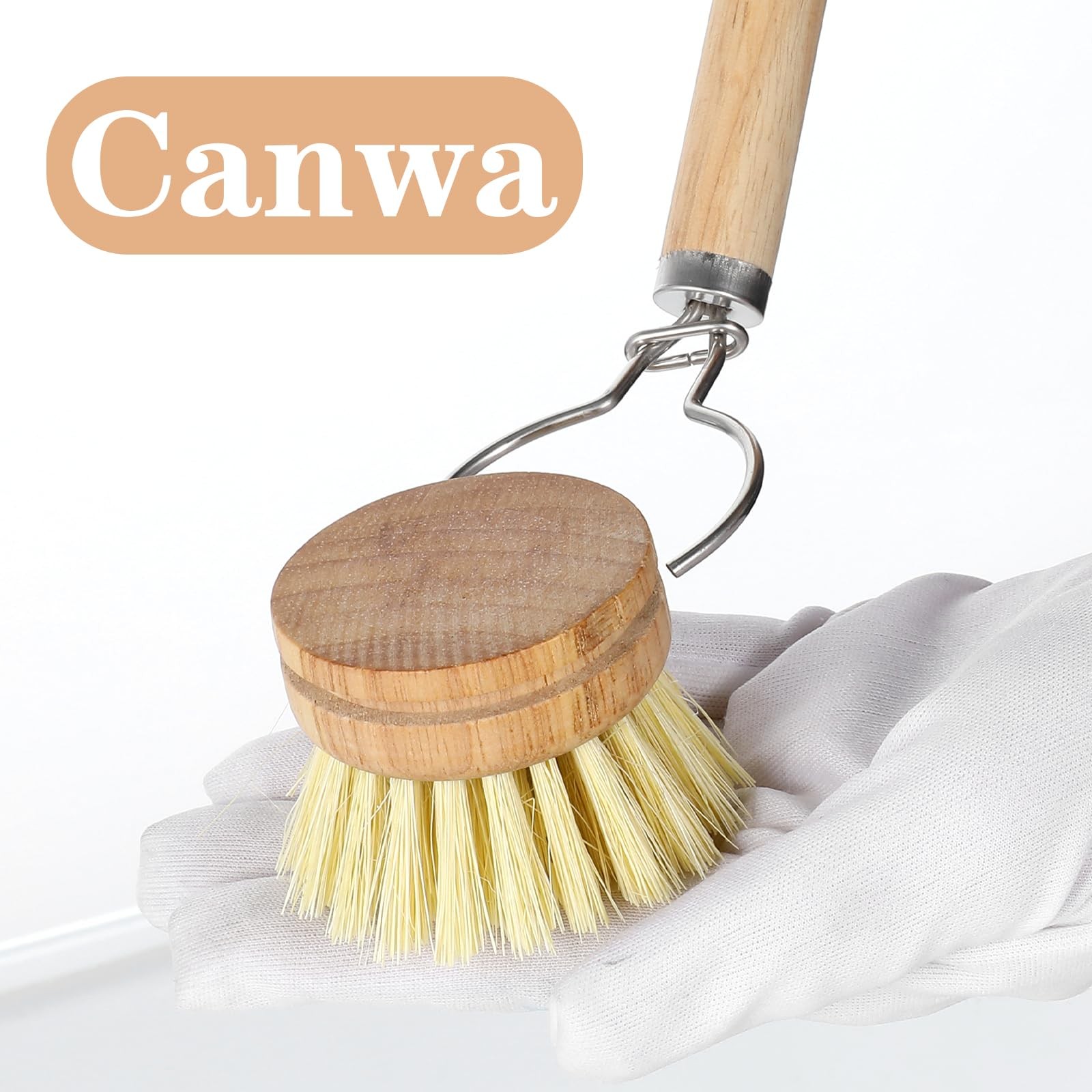 Bamboo Dish Brush with Handle, 10 Pcs Replacement Heads Wooden Kitchen Brush …