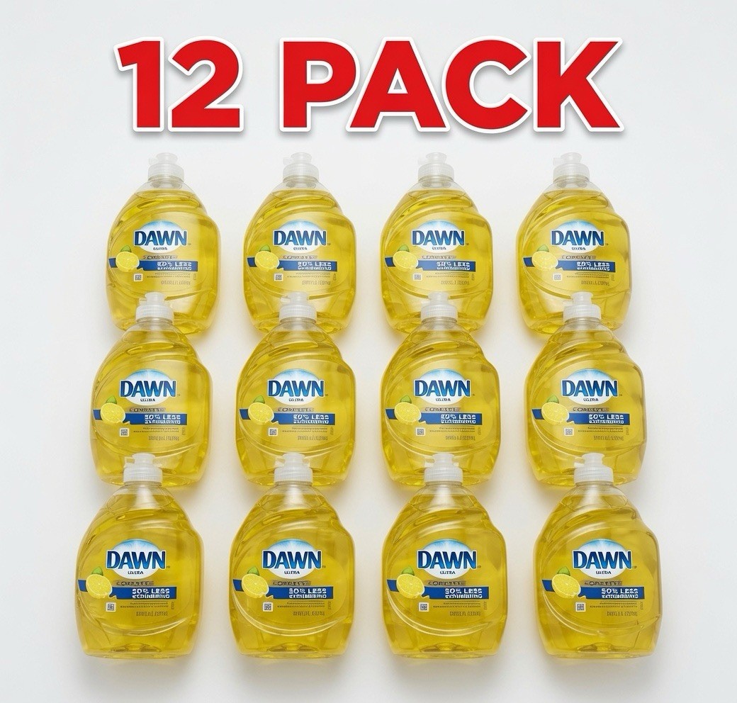 Dawn Ultra Complete 50% Less Scrubbing Dish Liquid, Lemon, 7.5 fl oz, 12 Pack