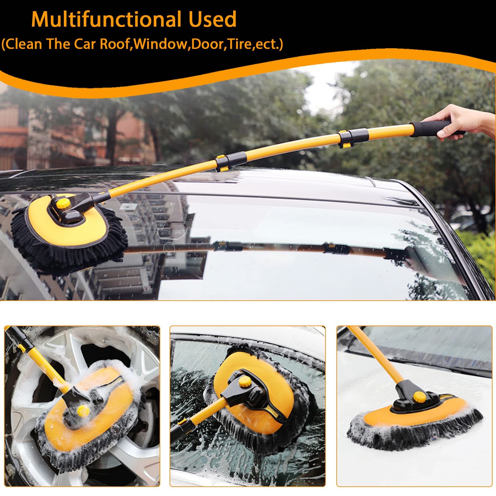 Curved Car Cleaning Brush with Telescopic Handle for RV, Truck, Boat, Van Wash