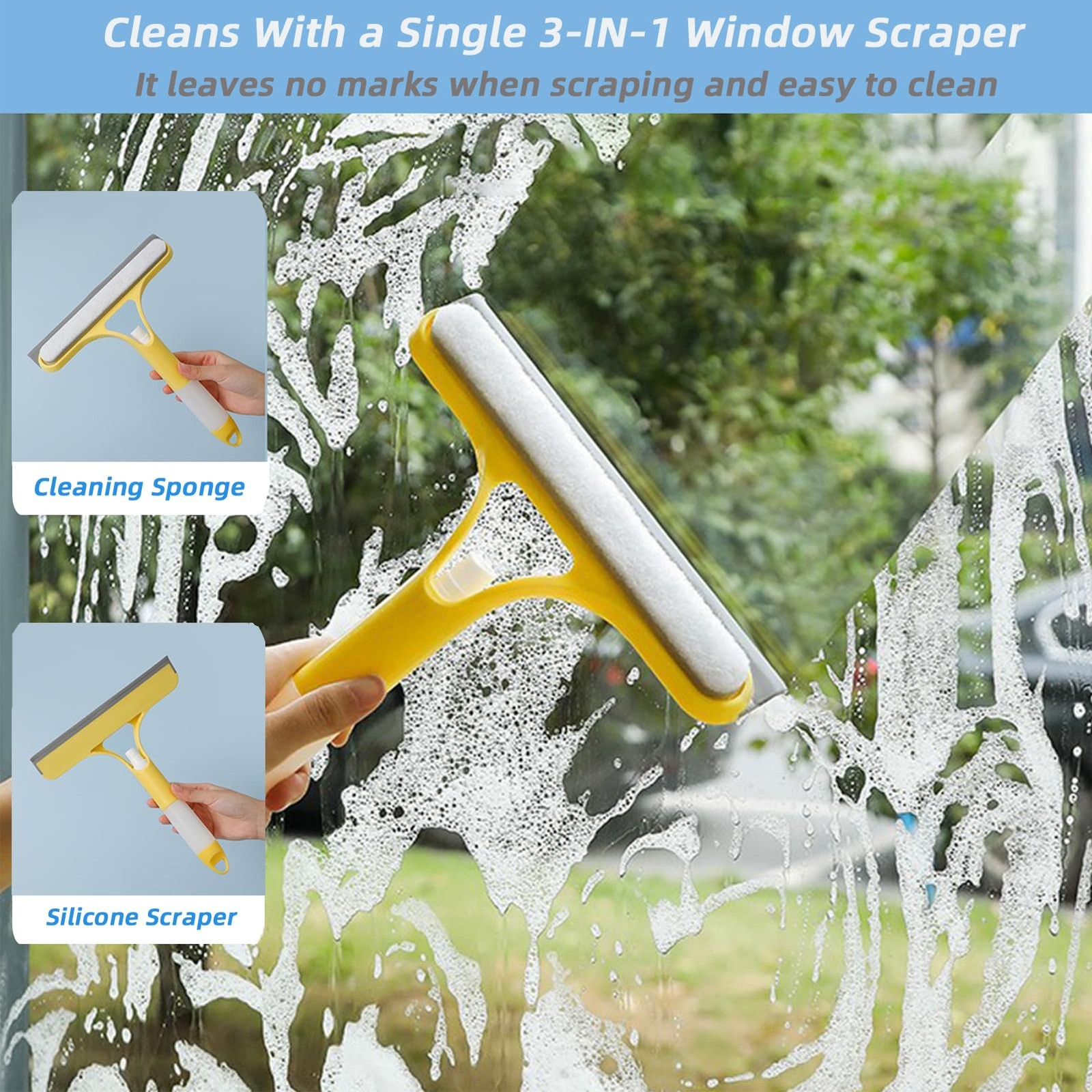 3 in 1 Window Squeegee, Cleaning Scraper with Scrubber Sponge Sprayer Clean K…