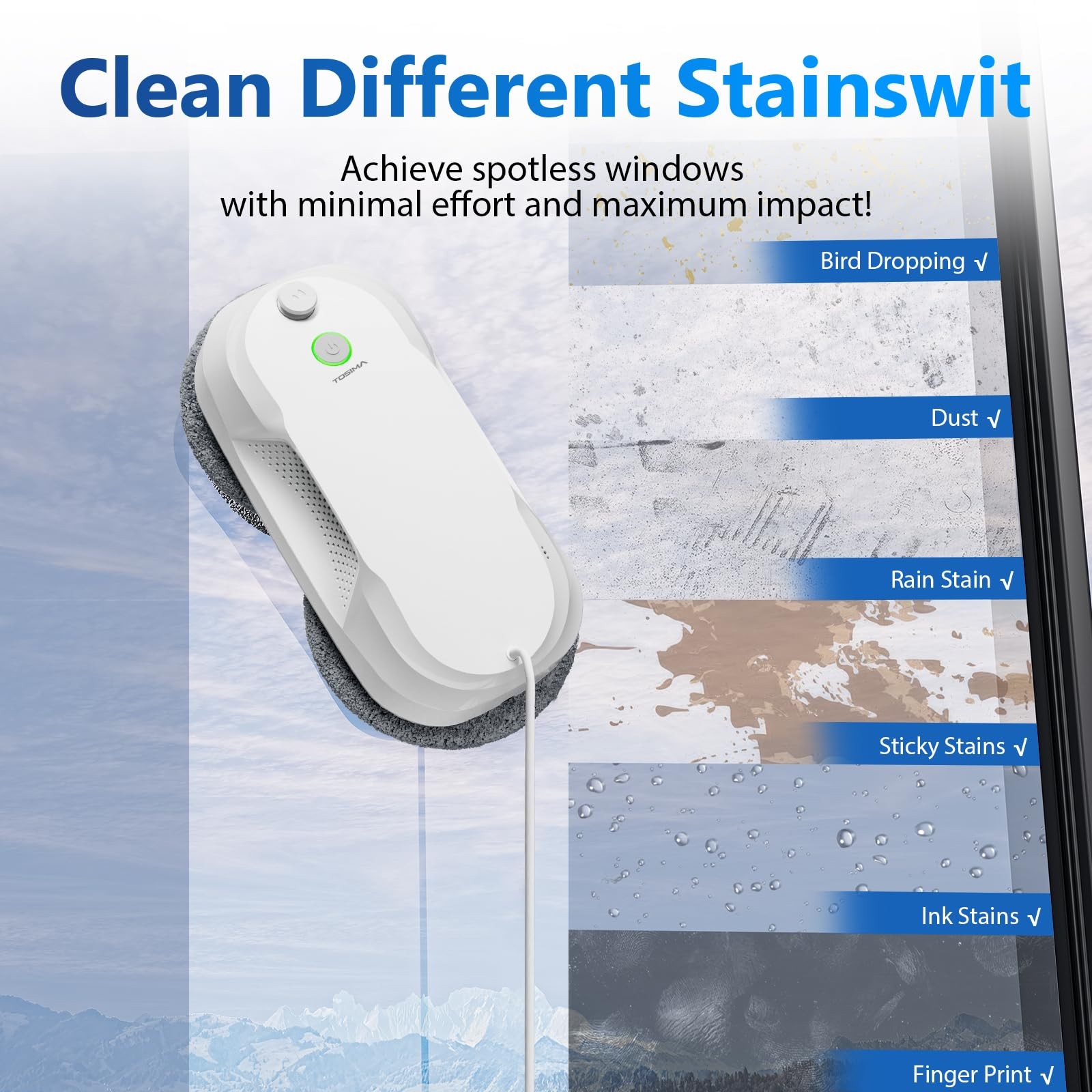 Tosima W5 Window Cleaning Robot, 6400Pa Max Adaptive Suction, Auto-Spray Smar…