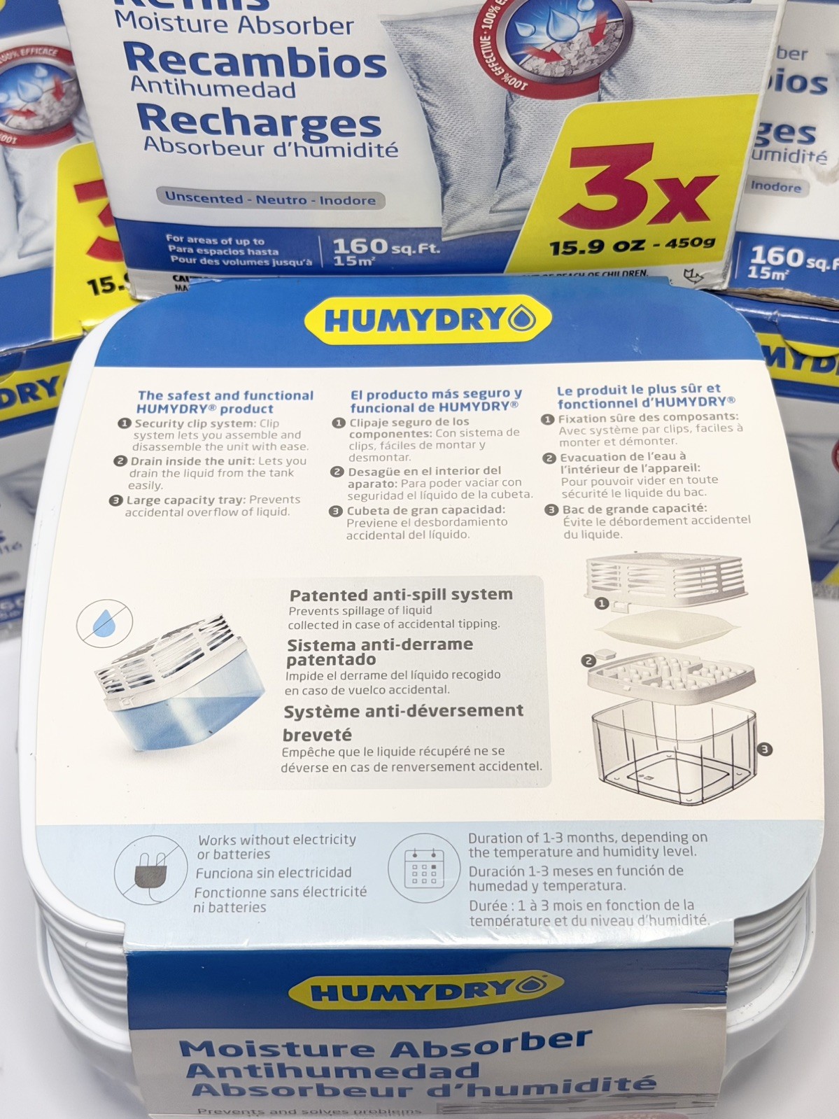 Humydry® Moisture Absorber with 3 Boxes of 3 Pack Absorber Refills Unscented