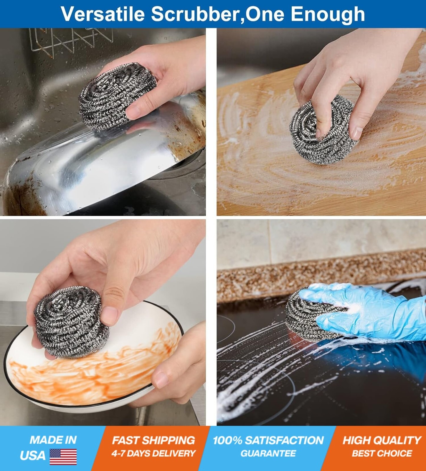 10 Pack Stainless Steel Scrubber, Steel Wool Srubber for Scouring Stubborn…