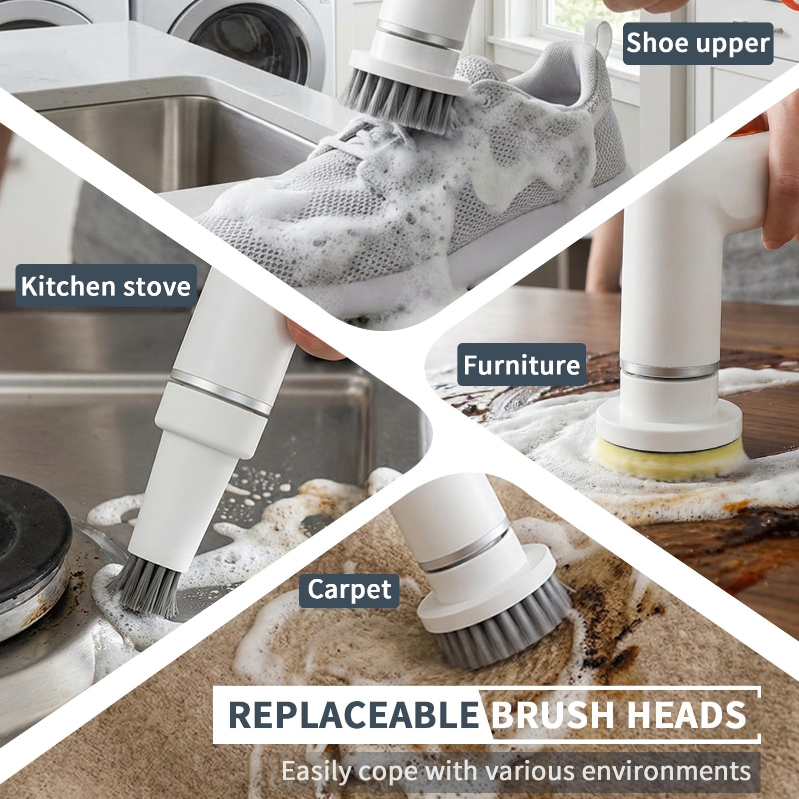 xoermioy 6-in-1 Electric Spin Scrubber with 5 Brush Heads – Cordless, Recharg…
