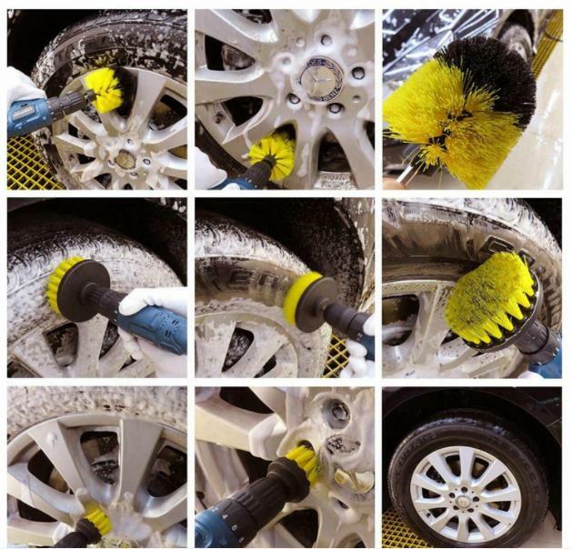 3PC Cleaning Drill Brush Cleaner Tool Electric Power Scrubber Kitchen Bath Car