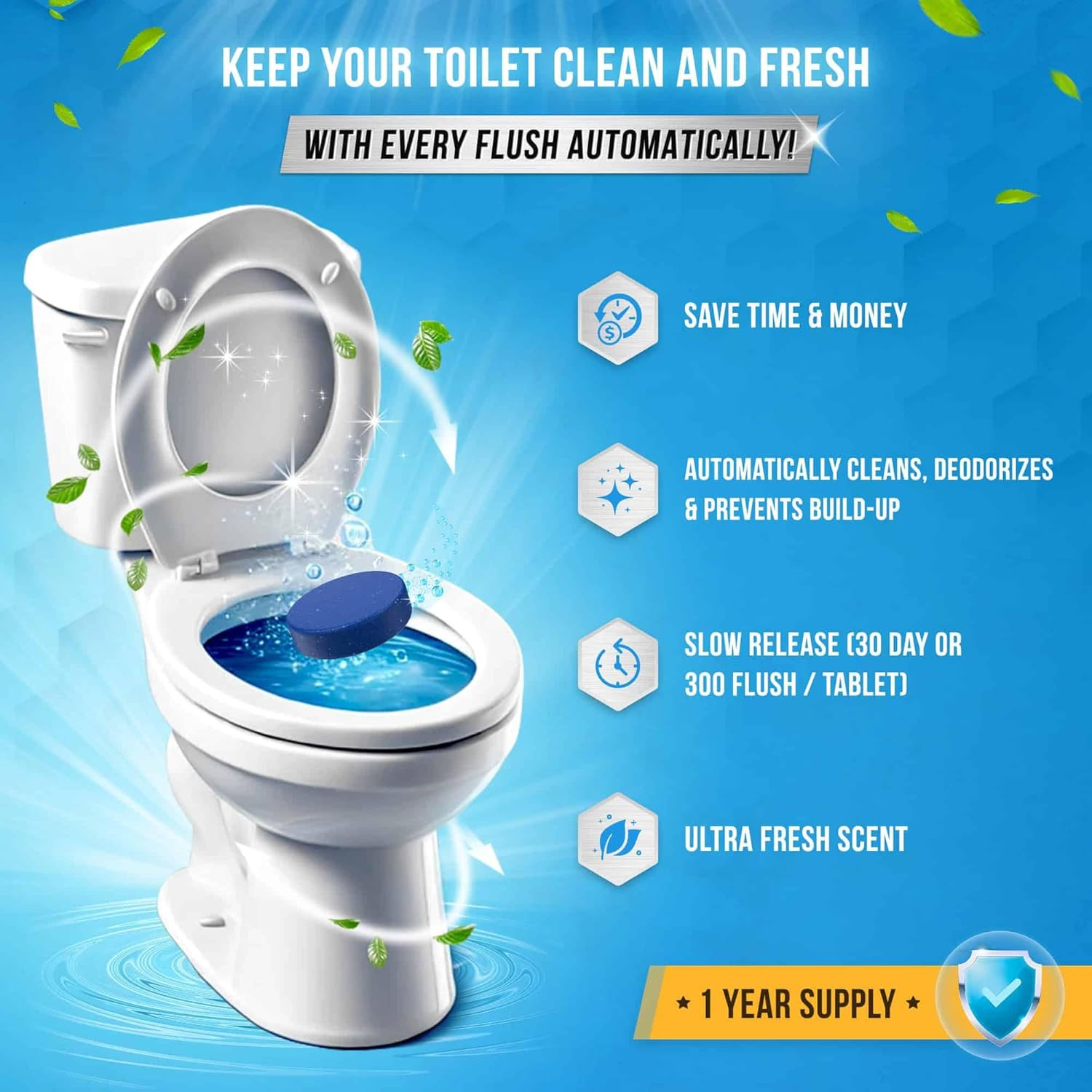 Powerful Blue Gel Toilet Bowl Cleaner Tablets – 12 Septic-Safe Tabs