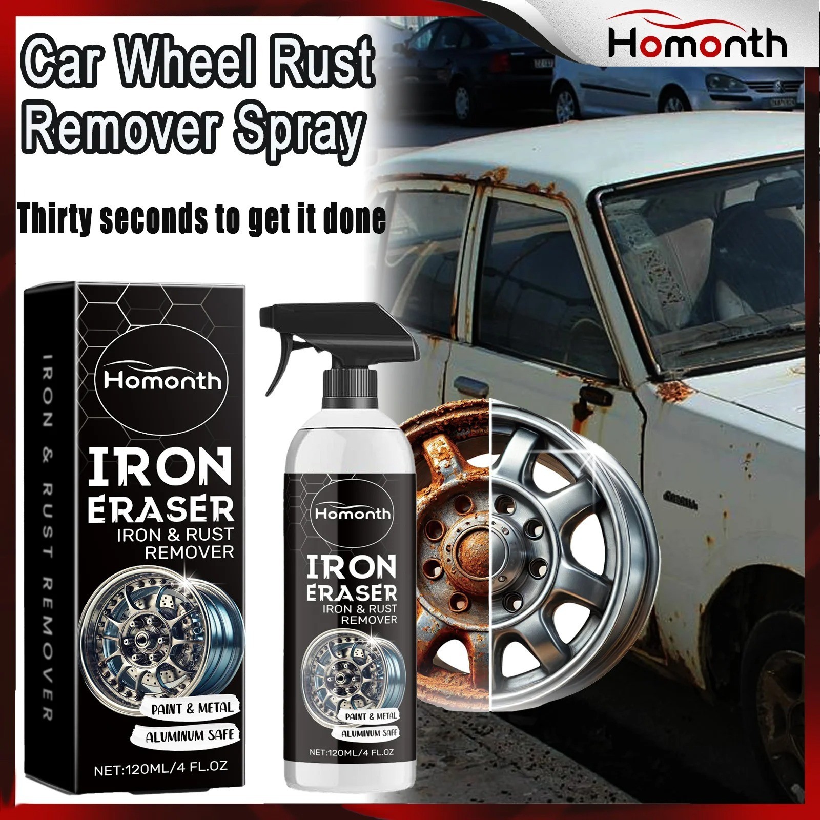 Iron Eraser Rust Remover Spray, Car Wheel Paint Brake Dust Fast Cleaner 120ML US