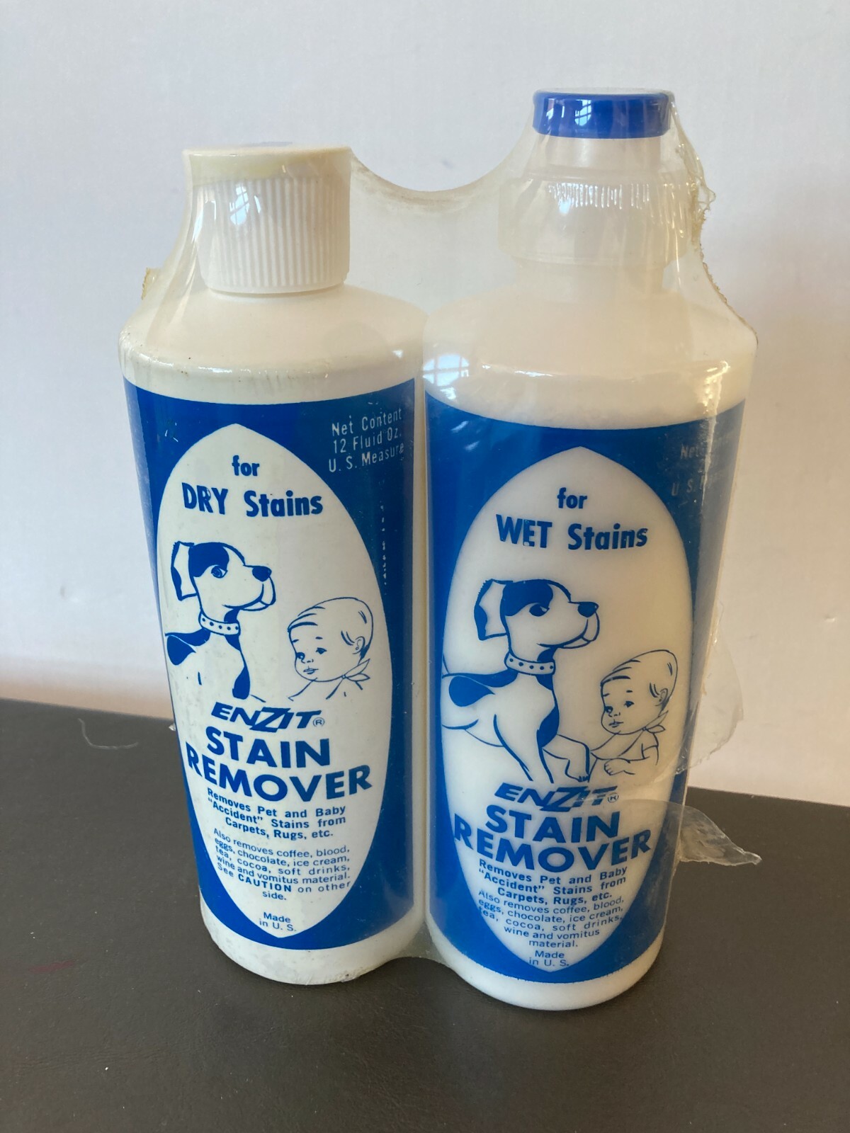 Vtg ENZIT Stain Remover 2 PK NOS Dry Wet Stains Great Graphic Boy Dog Beautilite
