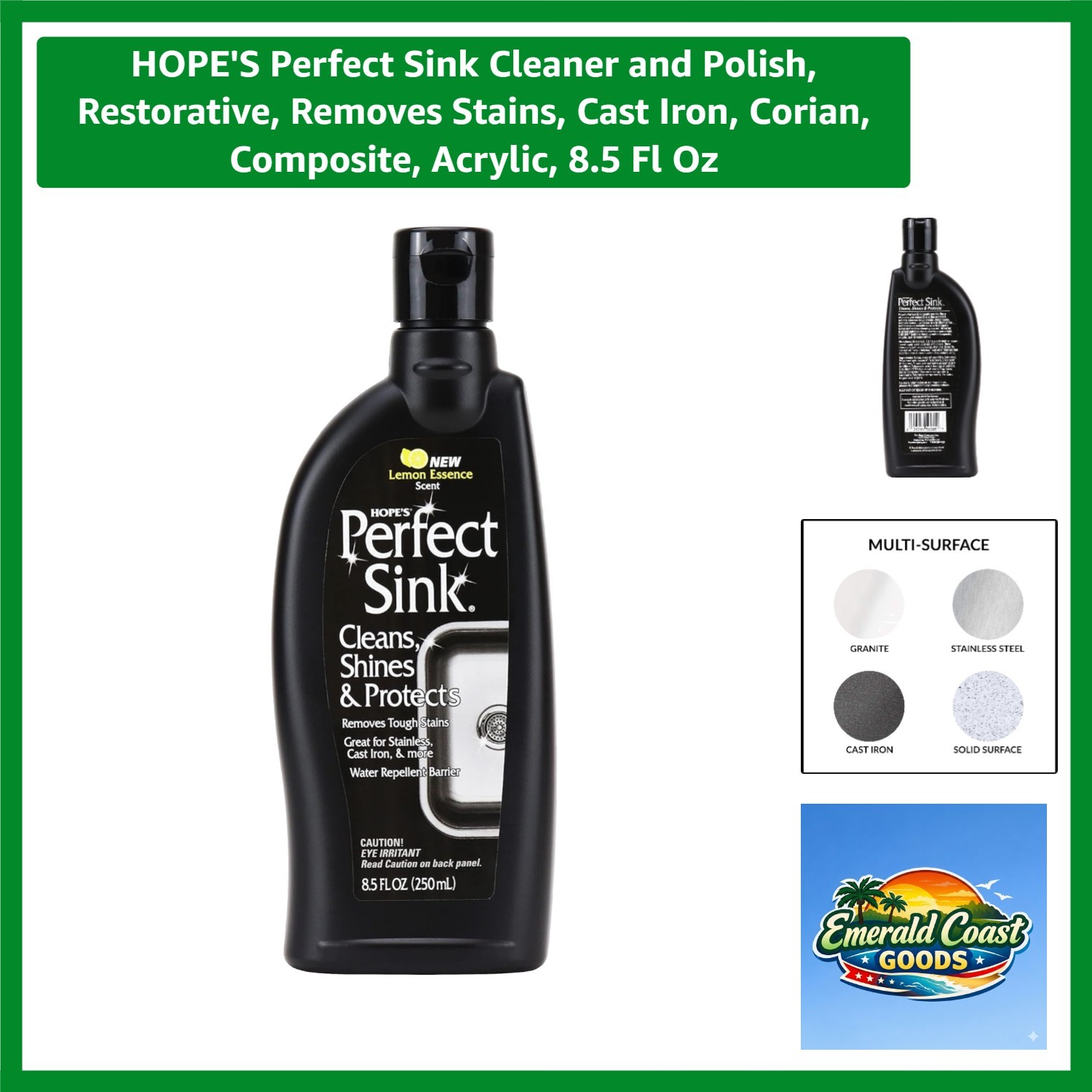 Water-Repellent Sink Cleaner & Polish – Ideal for Cast Iron & Acrylic, 8.5 Fl Oz