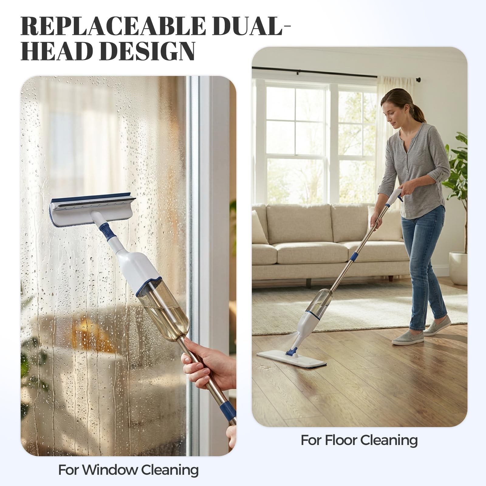 All-in-One Spray Window Squeegee and Floor Mop, 50″ Long Handle Spray Squeege…